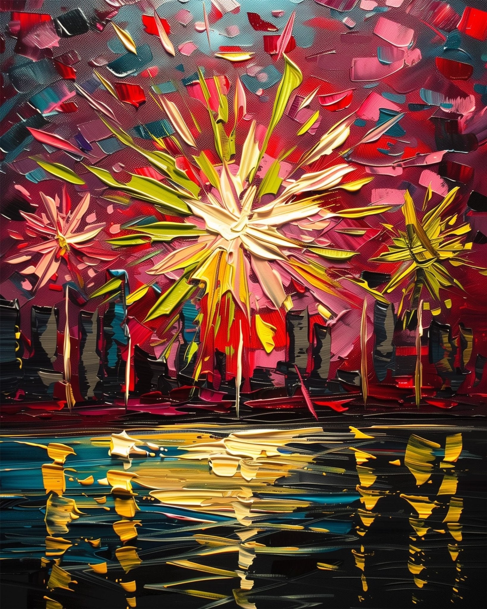 Fixed paint by numbers, 24 colors, 12x16in. Explosive fireworks scene. Perfect for relaxation and creativity.