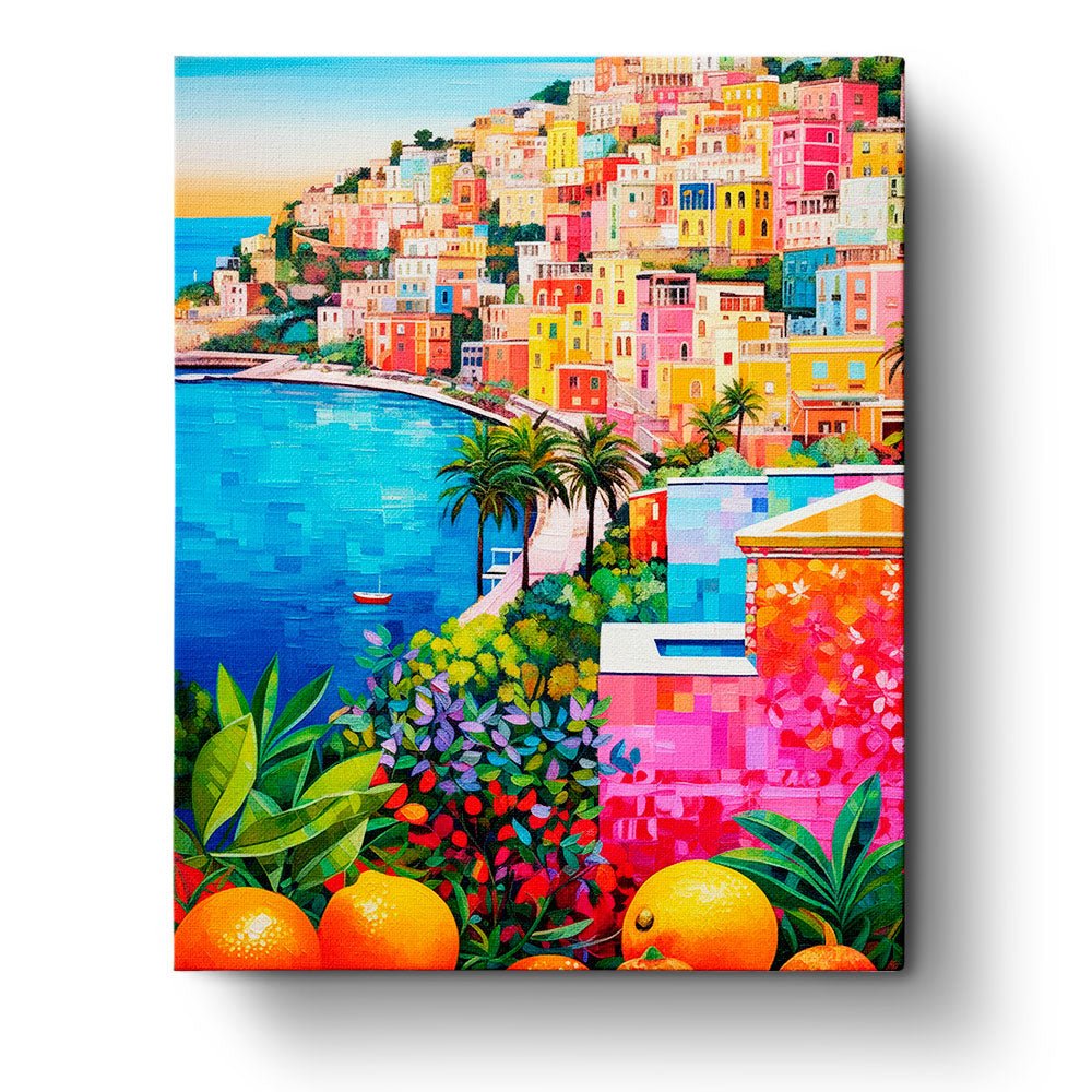Vibrant Coastal Town - Sea Landscape - BestPaintByNumbers - Paint by Numbers Custom Kit