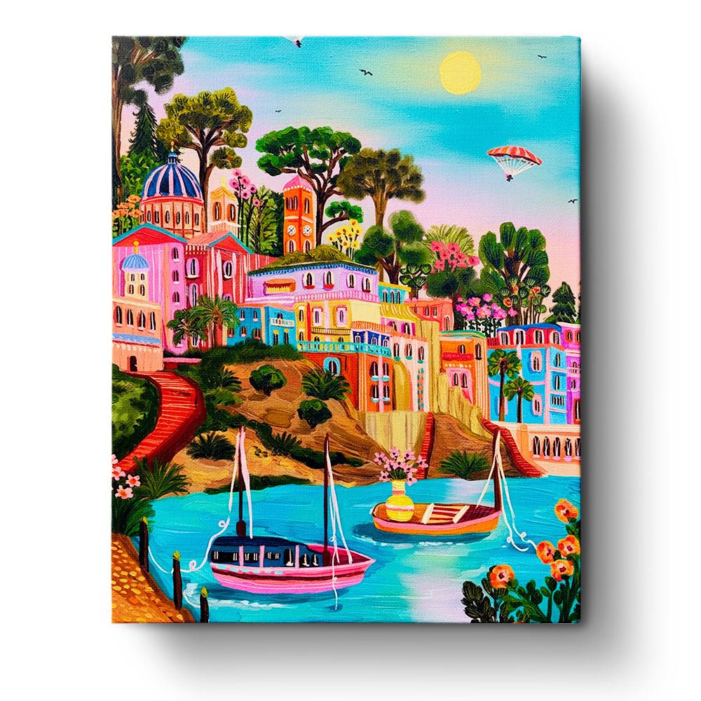 Vibrant Coastal Town - Sea Landscape - BestPaintByNumbers - Paint by Numbers Custom Kit