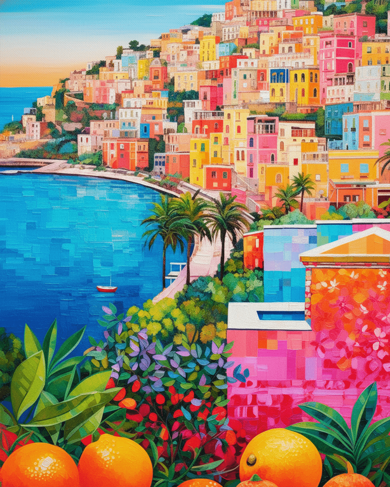 Vibrant Coastal Town - Sea Landscape - BestPaintByNumbers - Paint by Numbers Custom Kit