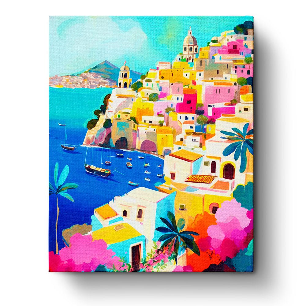 Vibrant Coastal Village - Sea Landscape - BestPaintByNumbers - Paint by Numbers Custom Kit