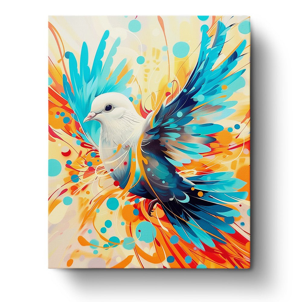 Fixed paint-by-number kit, 24 colors. Bright dove with abstract patterns. Enjoy relaxation with BestPaintByNumbers.