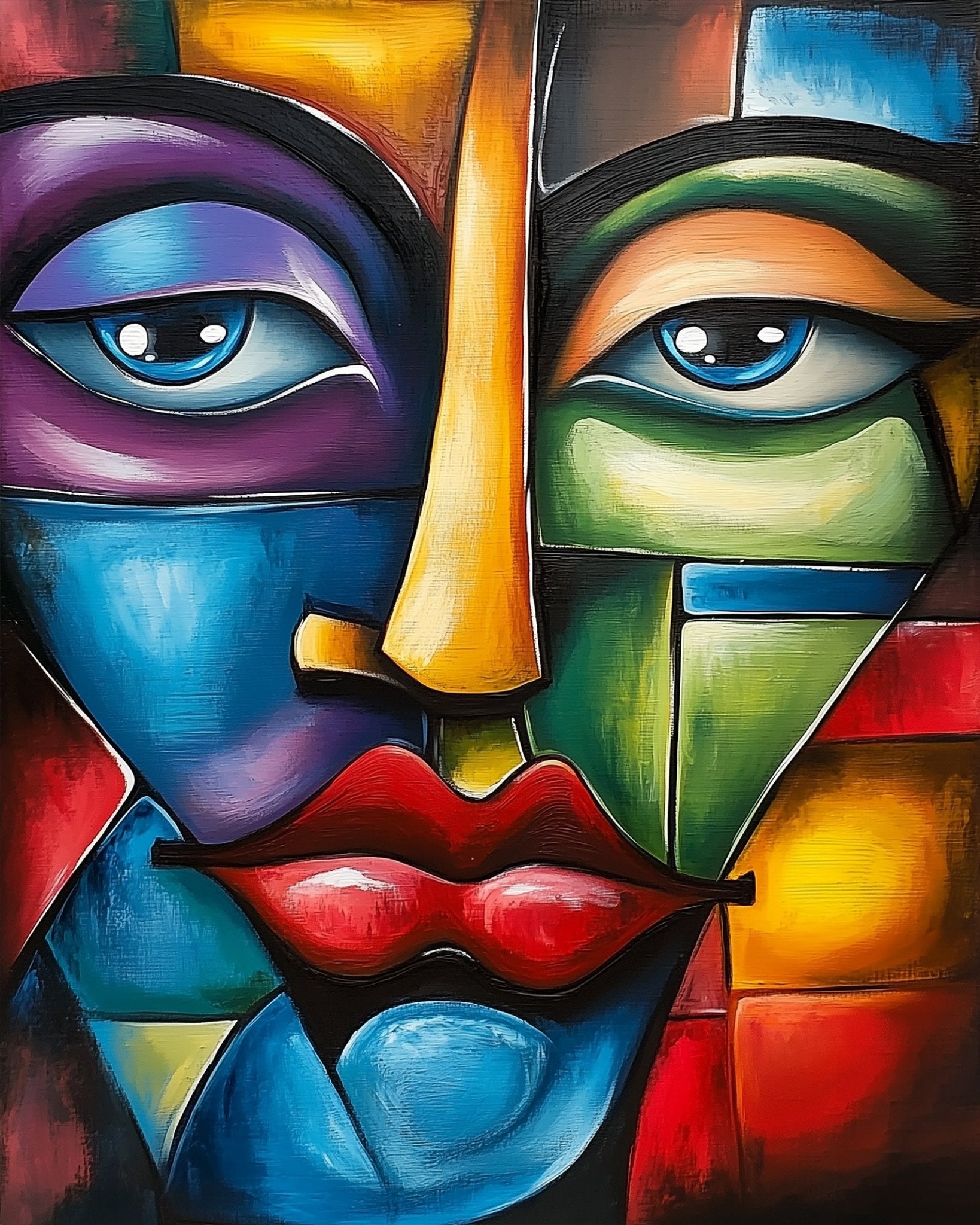 Vibrant Face in Colors - Cubism - BestPaintByNumbers - Paint by Numbers Custom Kit