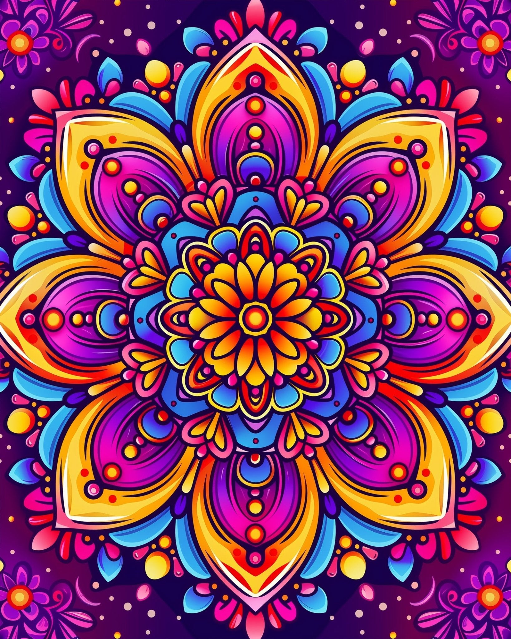 Fixed paint by numbers kit, 24 colors, 12x16in. Colorful mandala with bold patterns. Perfect for relaxation and creativity.