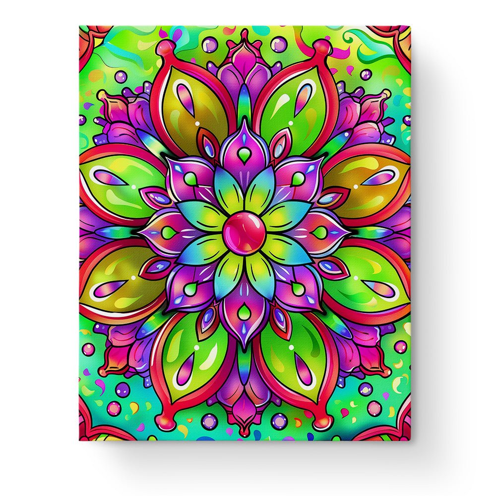 Fixed paint by numbers, 24 colors, 16x20in. Bright mandala with intricate patterns. Enhance relaxation and creativity.
