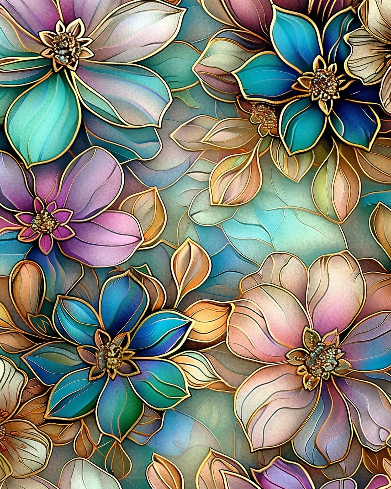 Fixed kit, 24 colors, 12x16in. Vibrant flowers with bold patterns. Perfect mindful painting activity. BestPaintByNumbers.