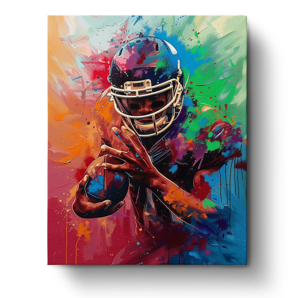 Fixed paint-by-number kit, 24 colors, 16x20in. Bold football portrayal with dynamic colors. Great for relaxing art therapy.