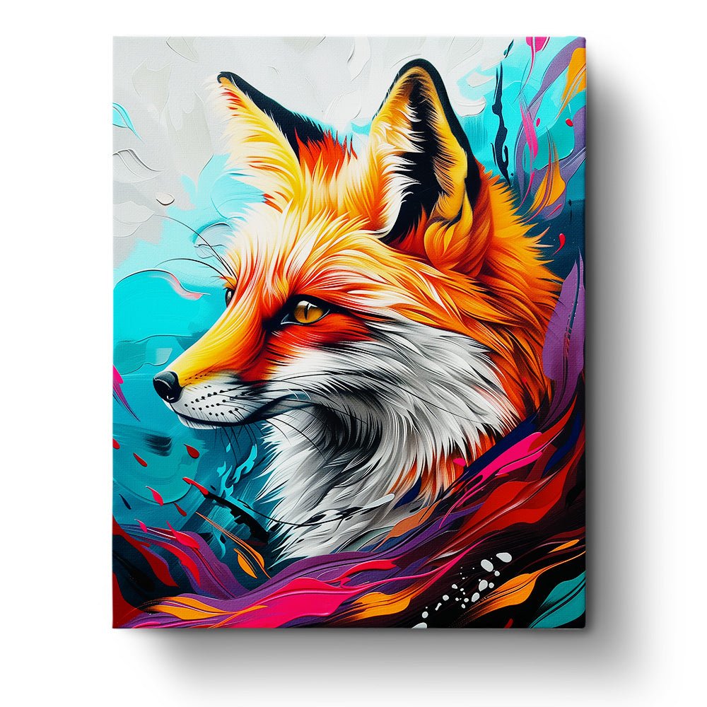 Fixed paint by numbers kit, 24 colors, 16x20in. Abstract fox portrait with bold patterns. Relaxing art activity.