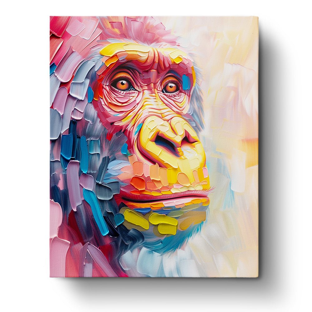 Fixed paint-by-number kit, 24 colors, 16x20in. Colorful gorilla portrait in bold strokes. Ideal for relaxation.