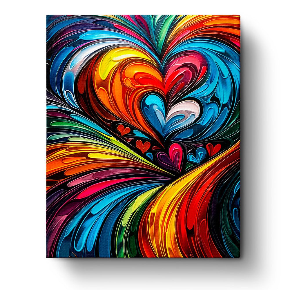Fixed kit with 24 colors, 16x20in. Bold and vibrant heart waves. Experience stress relief with creativity.