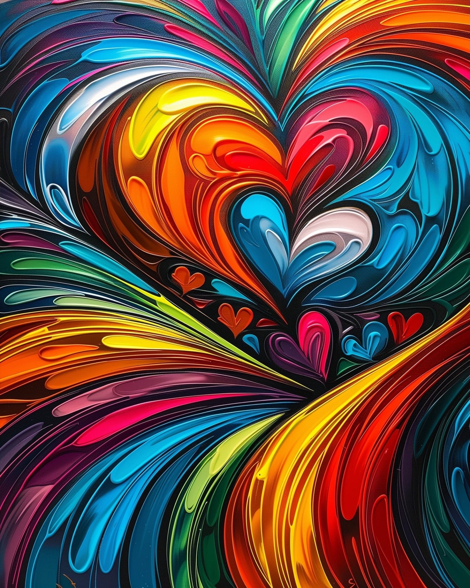 Fixed paint by numbers, 24 colors, 16x20in. Colorful heart waves. Perfect for relaxation and mindfulness.