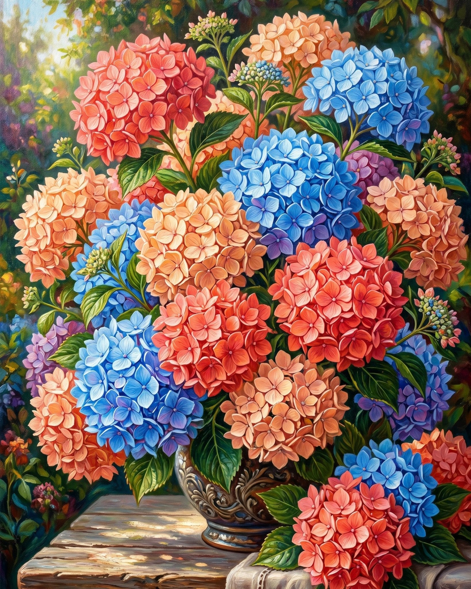 Vibrant Hydrangeas Bouquet - Flowers - BestPaintByNumbers - Paint by Numbers Custom Kit