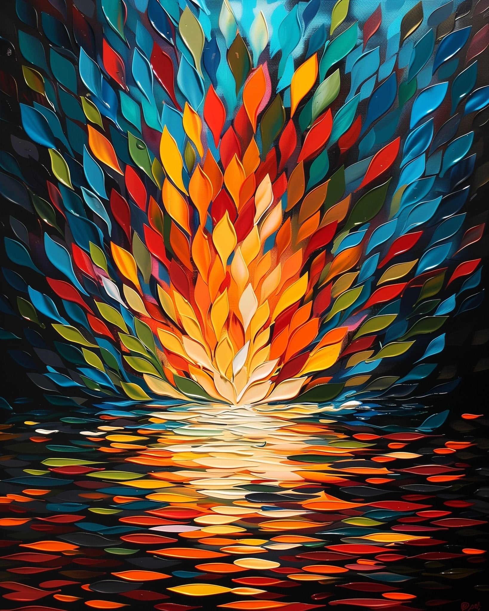 Fixed kit, 24 colors, 12x16in. Brilliant leaf mandala design. Perfect for stress relief and creative meditation.