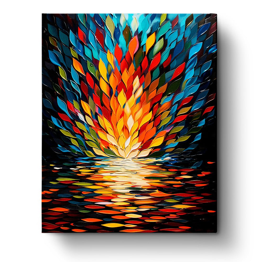Fixed paint by numbers kit, 24 colors, 16x20in. Colorful leaf mandala. Ideal for mindfulness and peace.