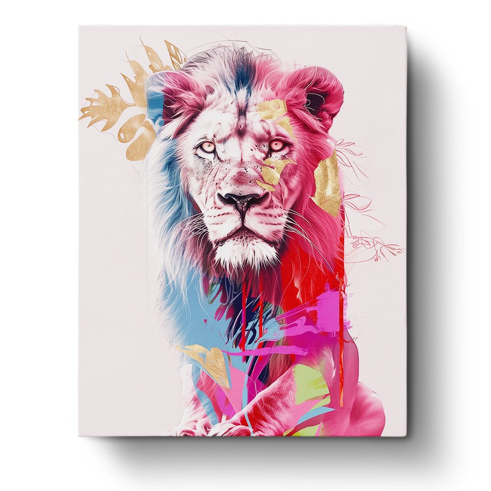 Fixed paint-by-number kit, 24 colors, 16x20in. Majestic lion with vibrant colors. Enjoy a mindful painting experience.
