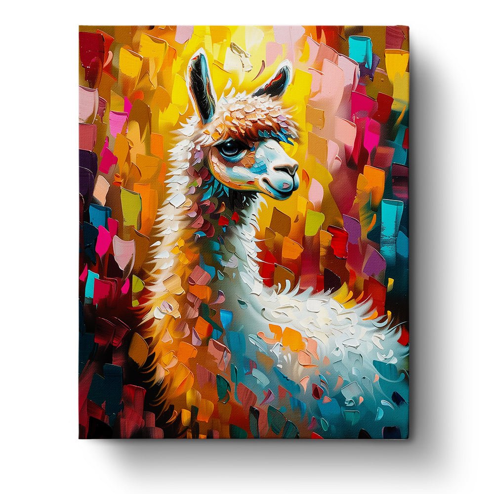Fixed paint by numbers kit, 24 colors, 16x20in. Bold llama in vibrant hues. Mindful painting for stress relief.