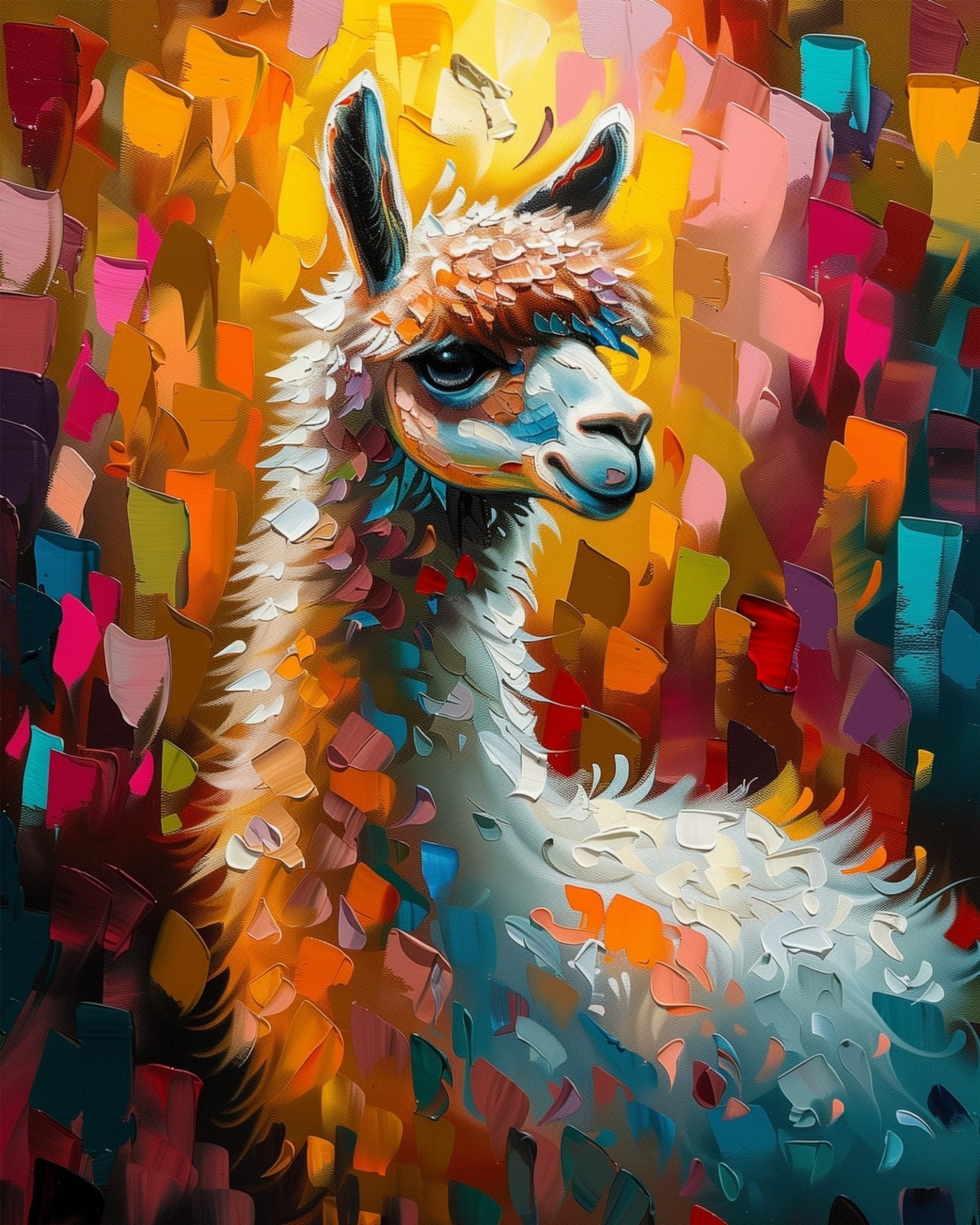 Colorful llama fixed kit, 24 colors, 16x20in. Abstract patterns offer a relaxing experience. Perfect for creative fun.