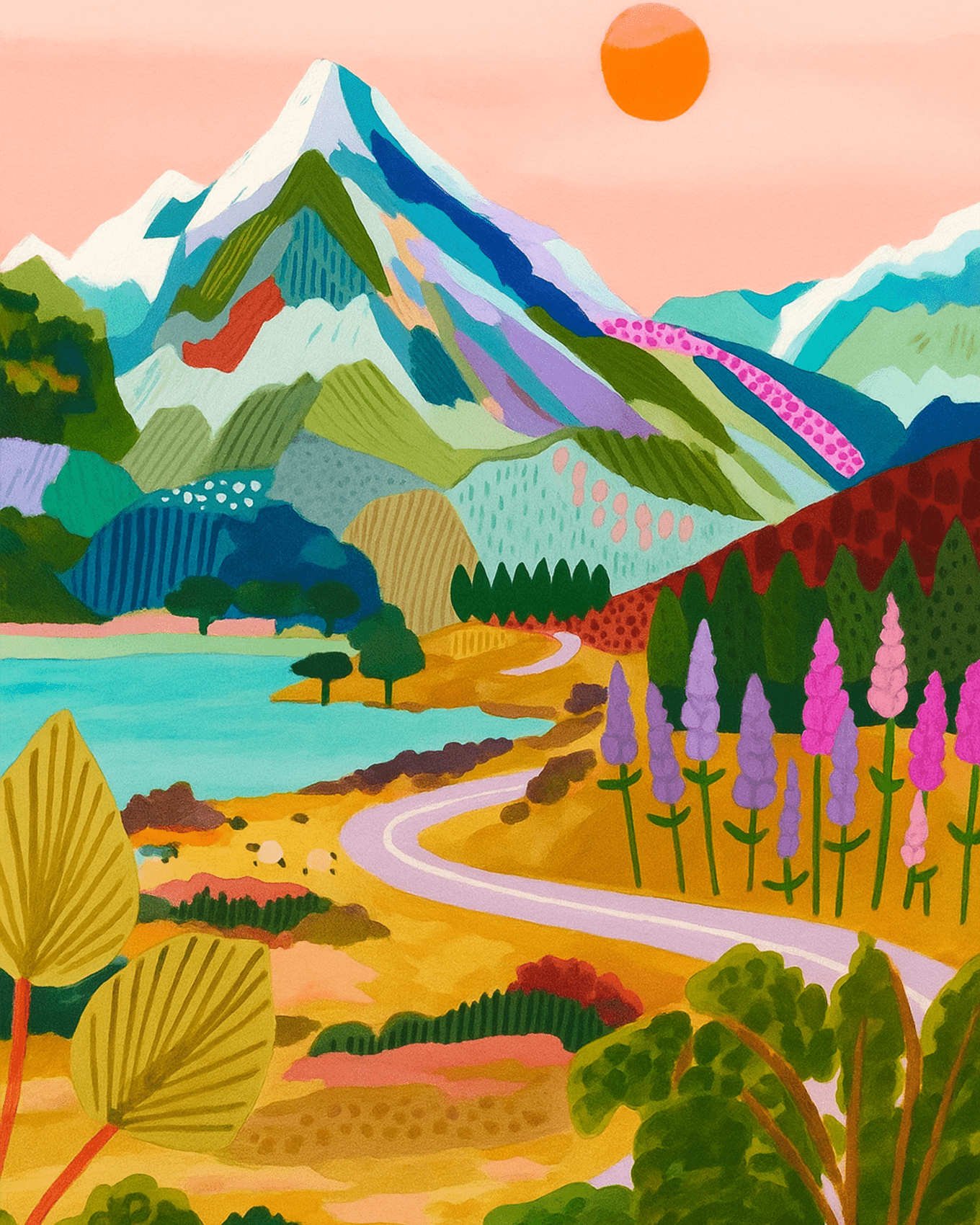 Vibrant Mountain Path - Landscape - BestPaintByNumbers - Paint by Numbers Custom Kit