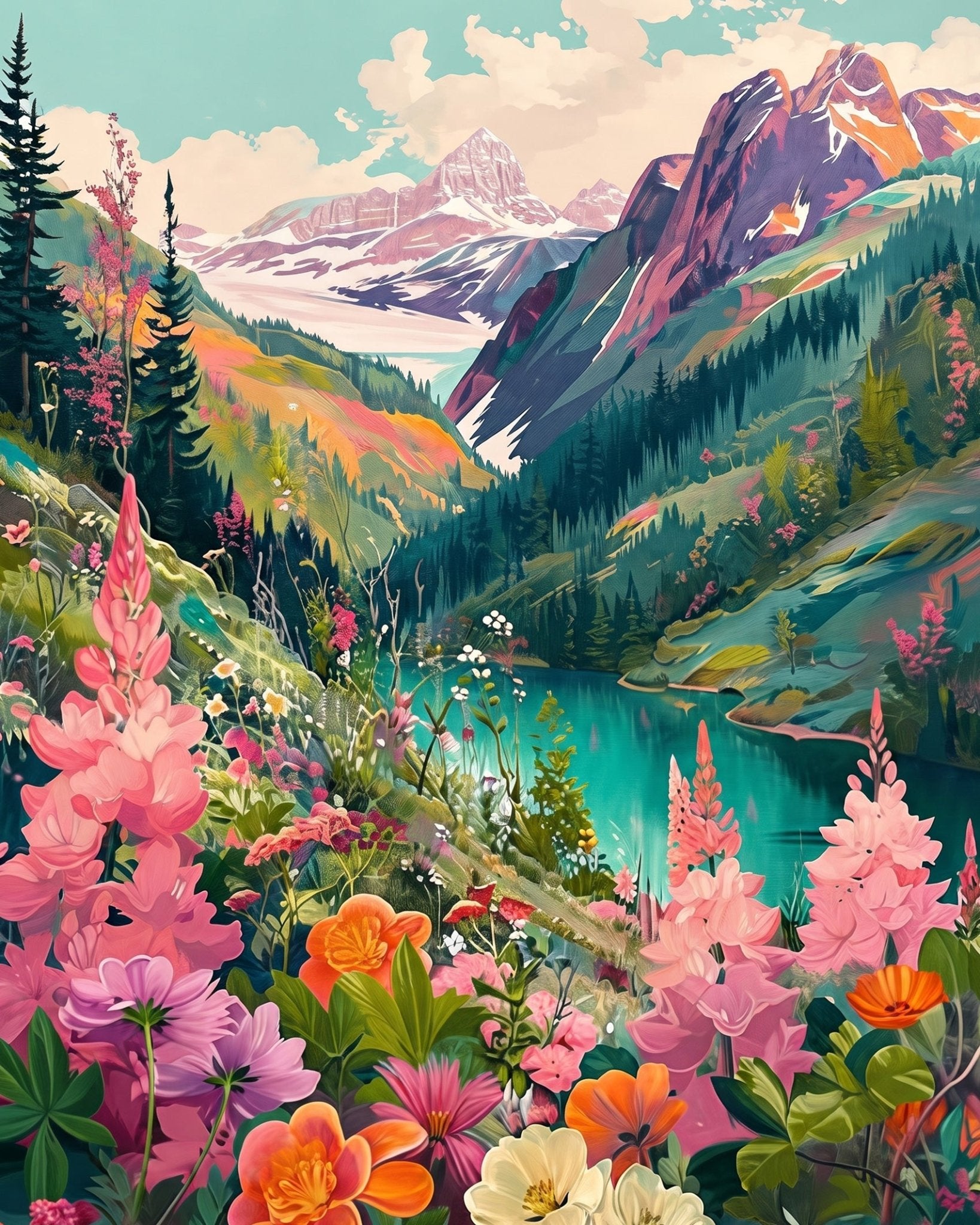Vibrant Mountain Vista - Landscape - BestPaintByNumbers - Paint by Numbers Custom Kit