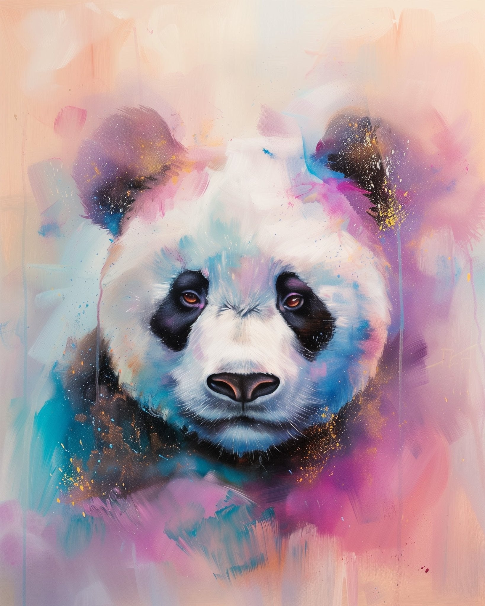 Vibrant panda painting, fixed kit, 16x20in. Enjoy stress relief as you mindfully paint colorful abstract art.