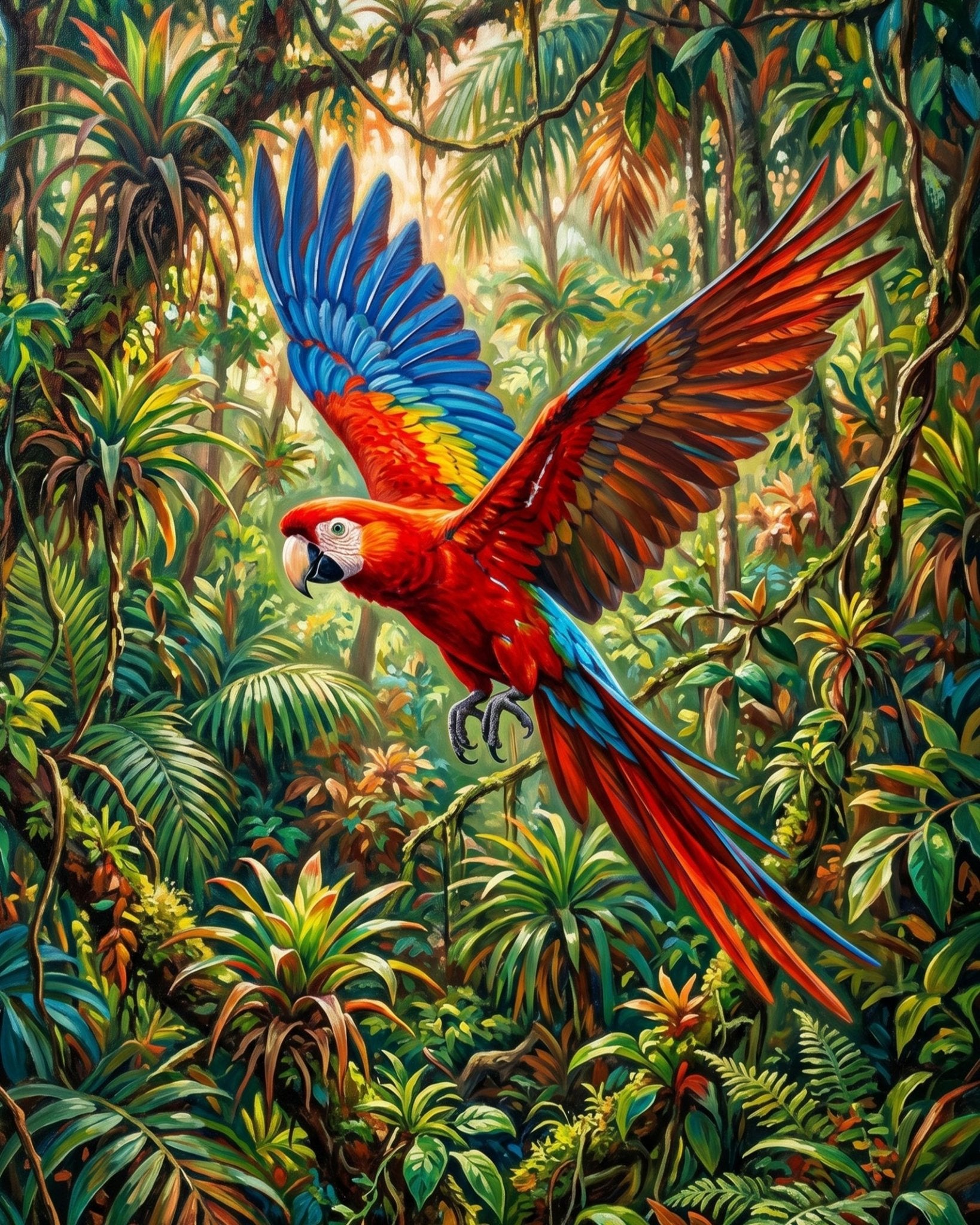 Vibrant Parrot in Jungle Scene - Animals - BestPaintByNumbers - Paint by Numbers Custom Kit