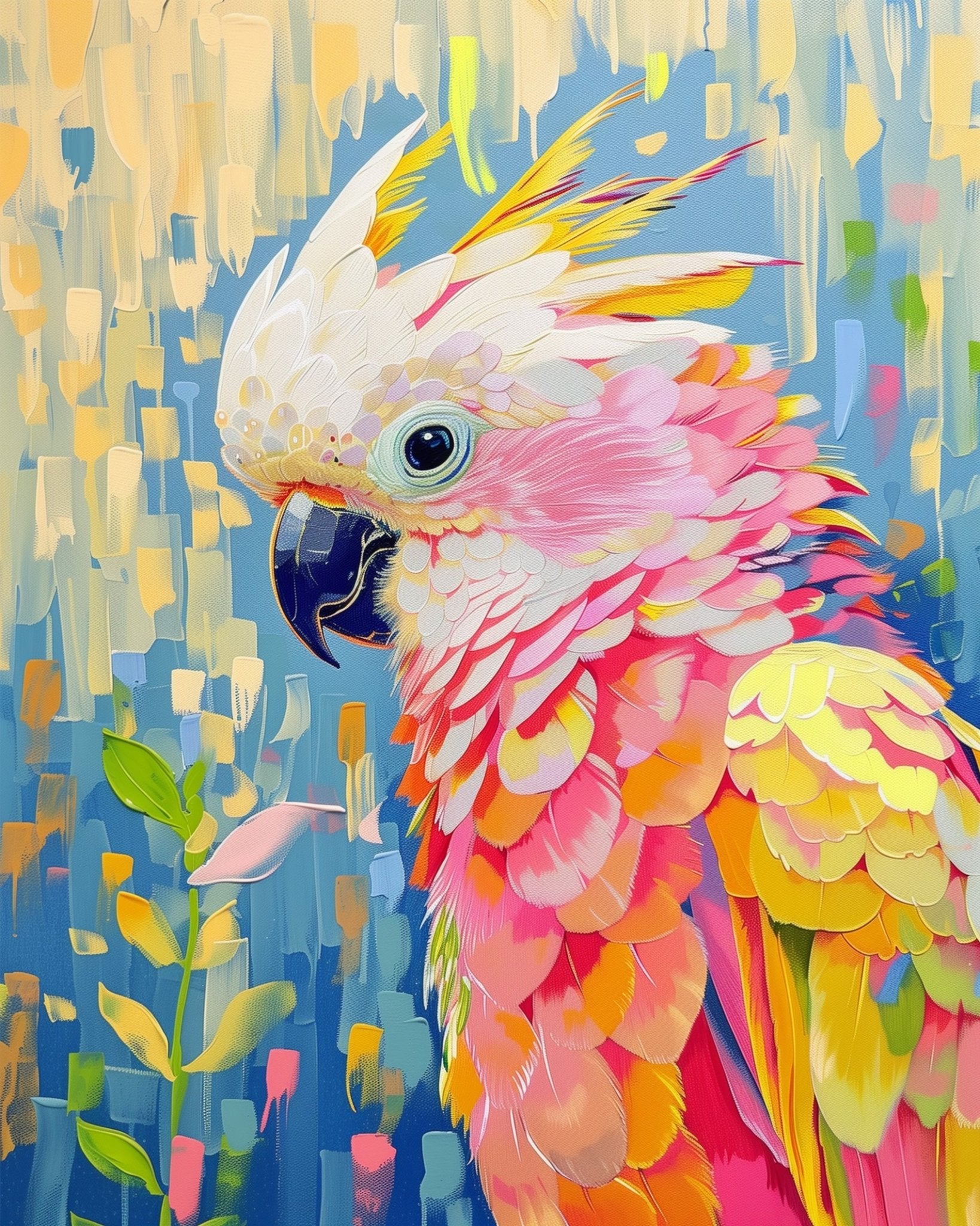 Fixed paint by numbers kit, 24 colors, 16x20in. Vivid parrot portrait with vibrant strokes. Perfect for stress relief.