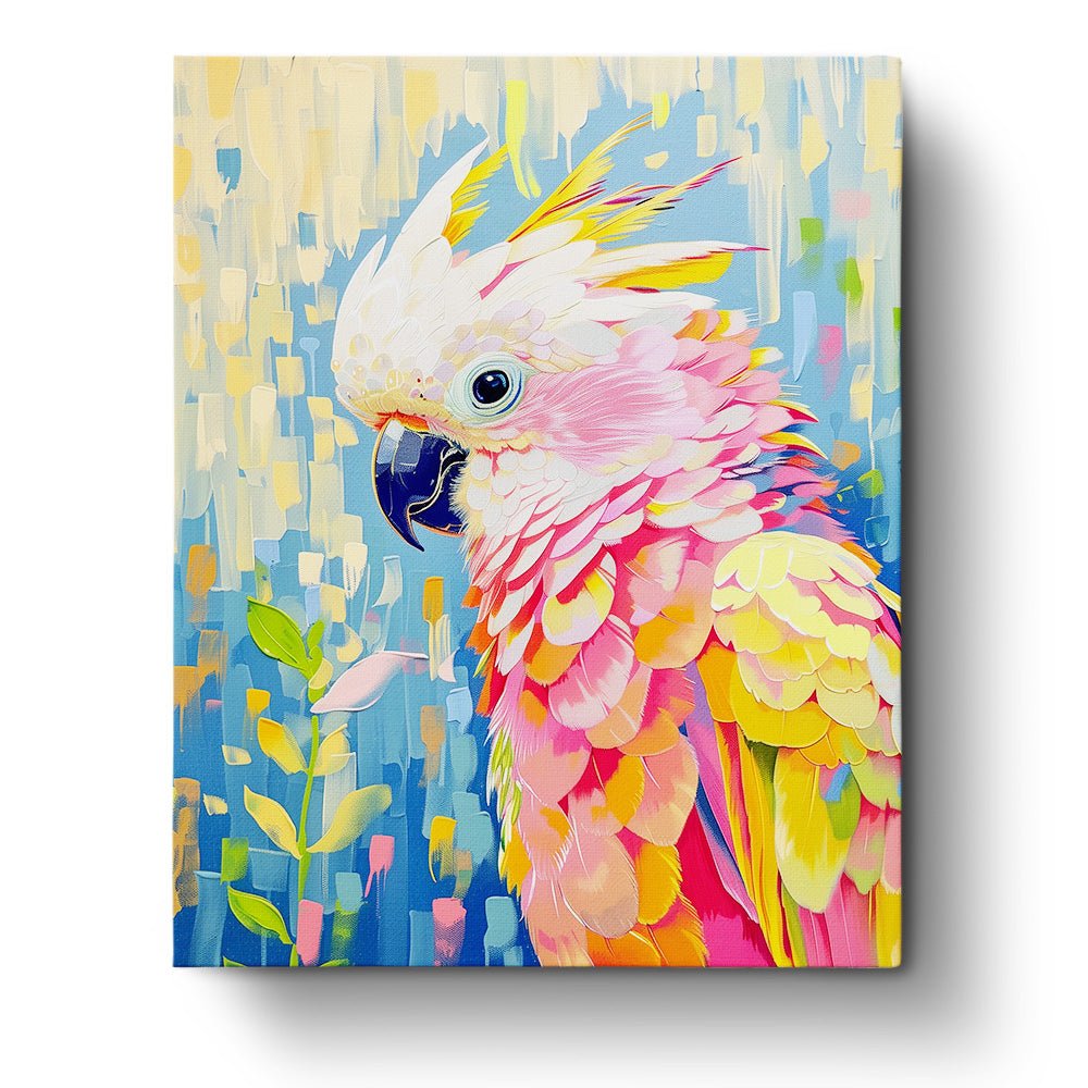 Fixed paint by numbers kit, 24 colors, 16x20in. Bold parrot with intricate patterns. Calm and focus your mind.