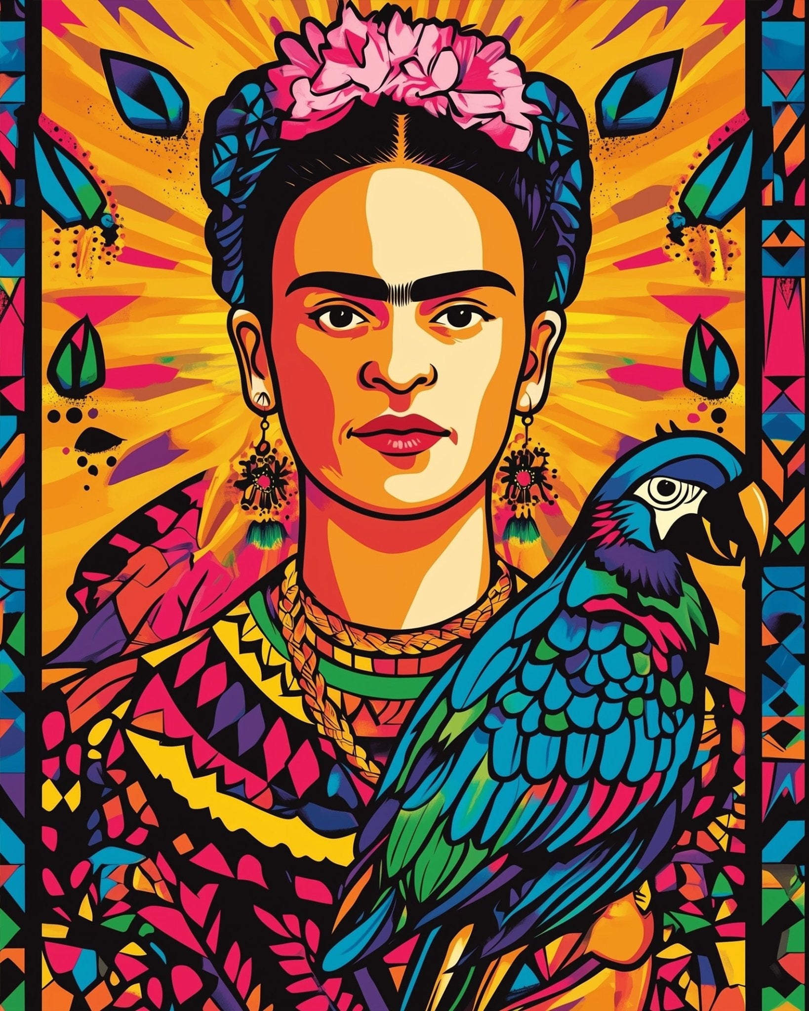 Vibrant Portrait with Parrot - Pop Art - BestPaintByNumbers - Paint by Numbers Custom Kit