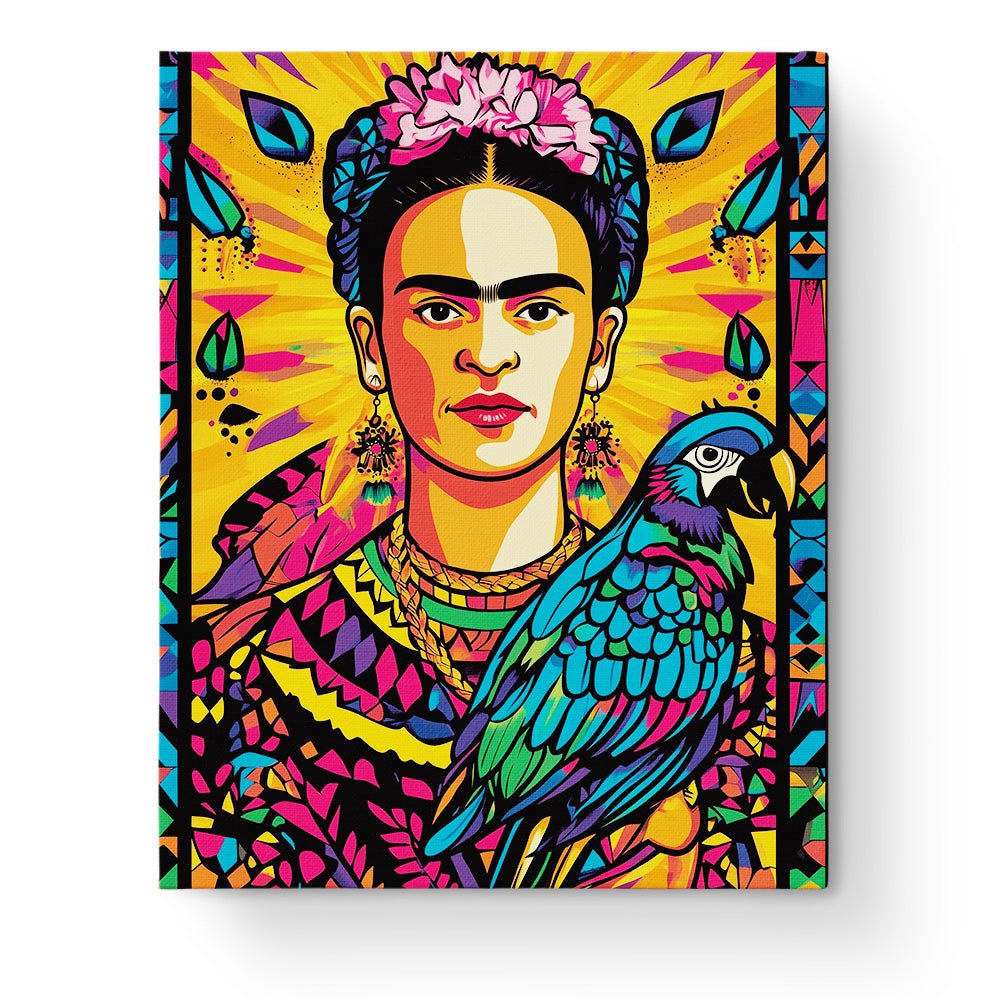 Vibrant Portrait with Parrot - Pop Art - BestPaintByNumbers - Paint by Numbers Custom Kit