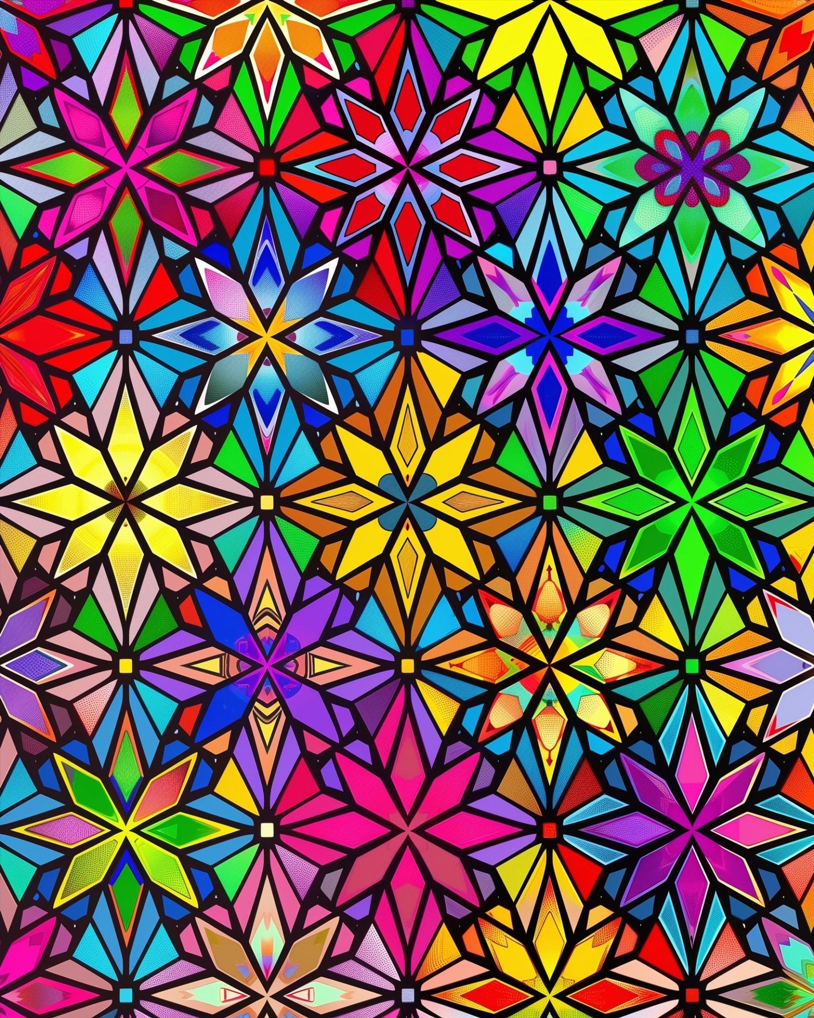 Fixed paint by numbers kit, 24 colors, 16x20in. Bold starburst mandala in bright hues. Ideal for mindfulness and creativity.