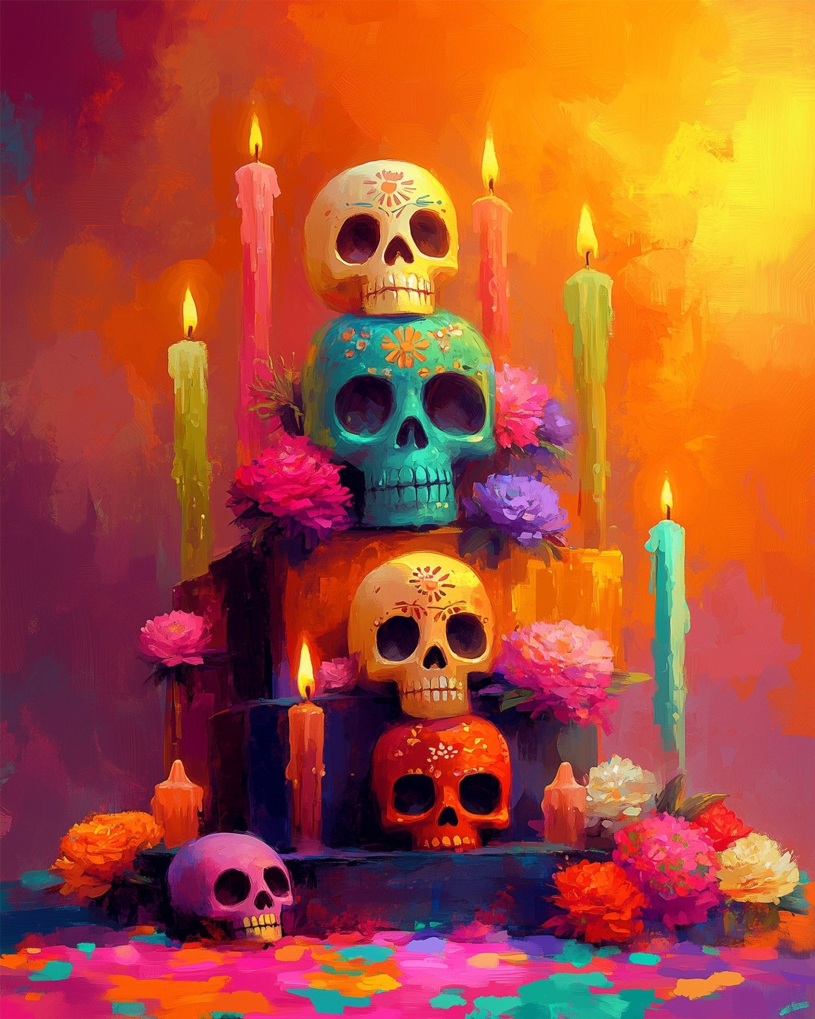 Vibrant Sugar Skulls - Festival of the world - BestPaintByNumbers - Paint by Numbers Custom Kit