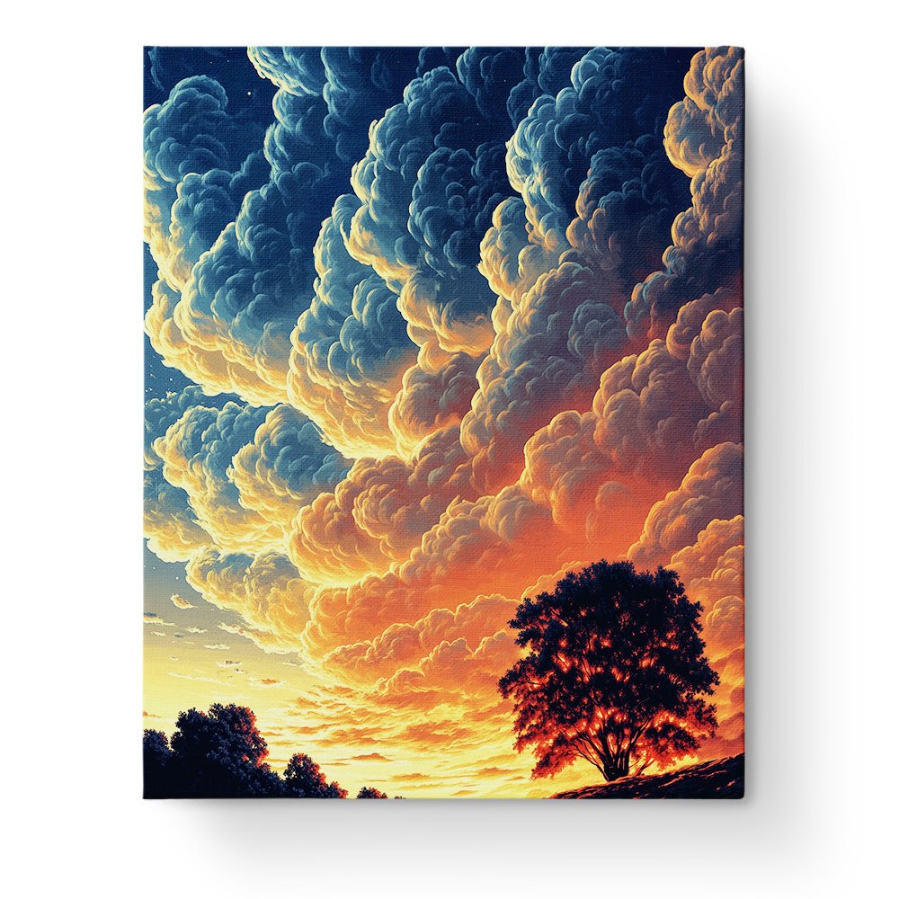 Vibrant Sunset Over Tree - Landscape - BestPaintByNumbers - Paint by Numbers Custom Kit