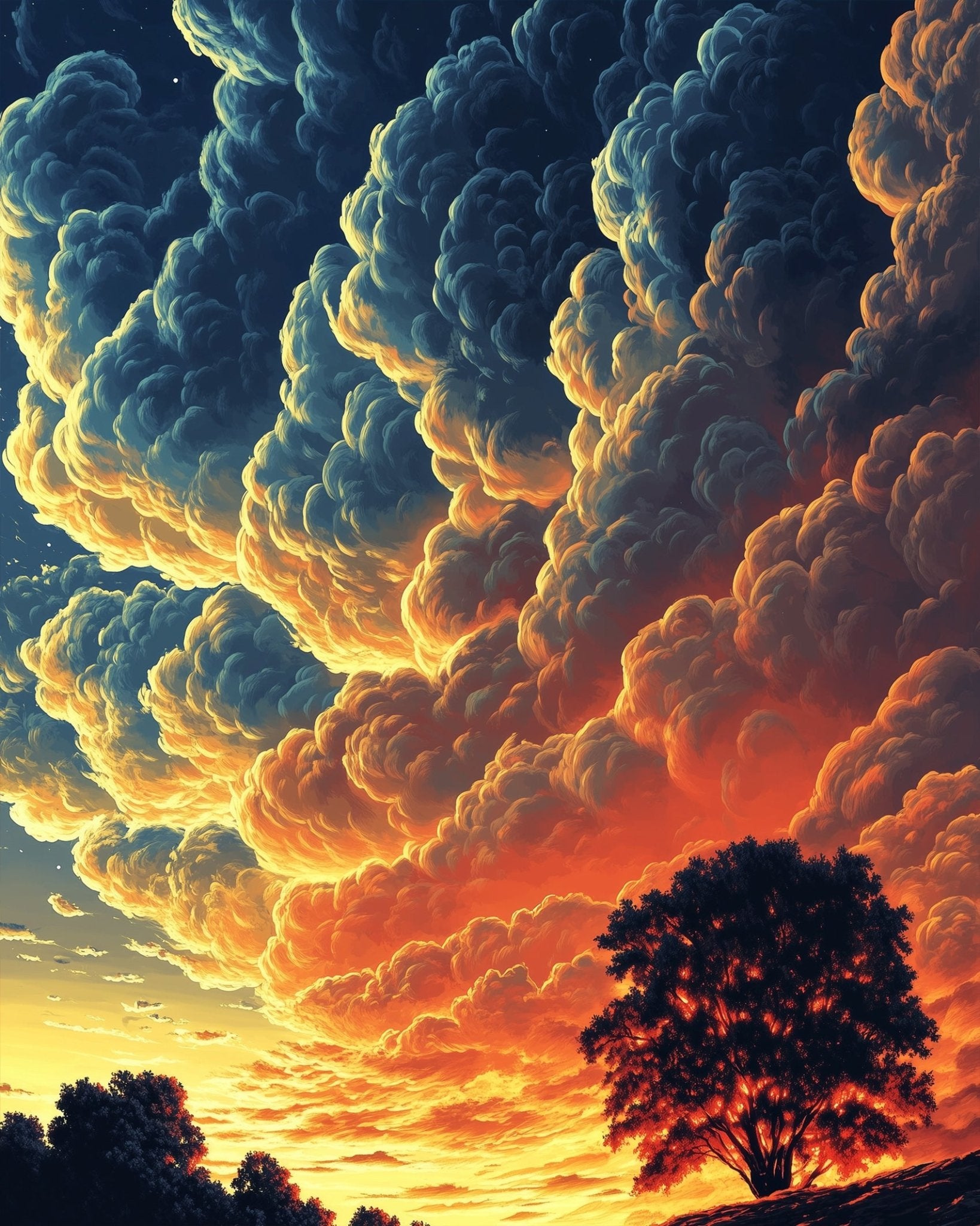 Vibrant Sunset Over Tree - Landscape - BestPaintByNumbers - Paint by Numbers Custom Kit