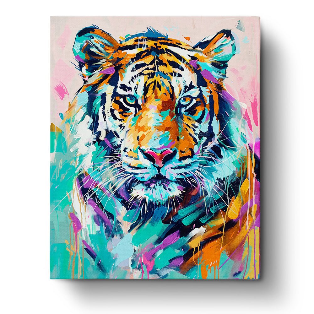 Fixed paint by numbers kit, 24 colors, 16x20in. Bold tiger portrait with vibrant hues. Enjoy a calming painting session.