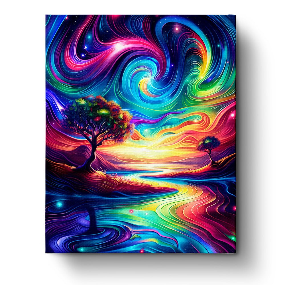 Fixed paint by numbers kit, 24 colors. Swirling vibrant landscape. Perfect for relaxation and mindfulness. BestPaintByNumbers.