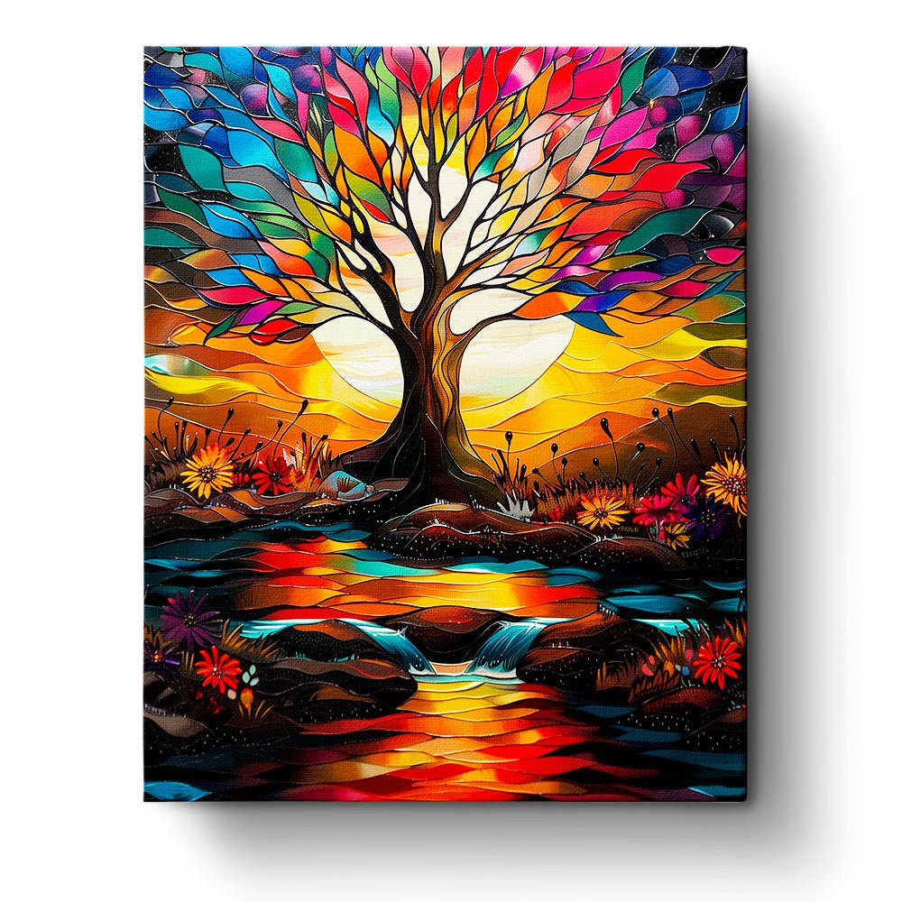 Fixed paint-by-number kit, 24 colors, 12x16in. Tree of Life with vibrant colors. Ideal for relaxation and mindfulness.