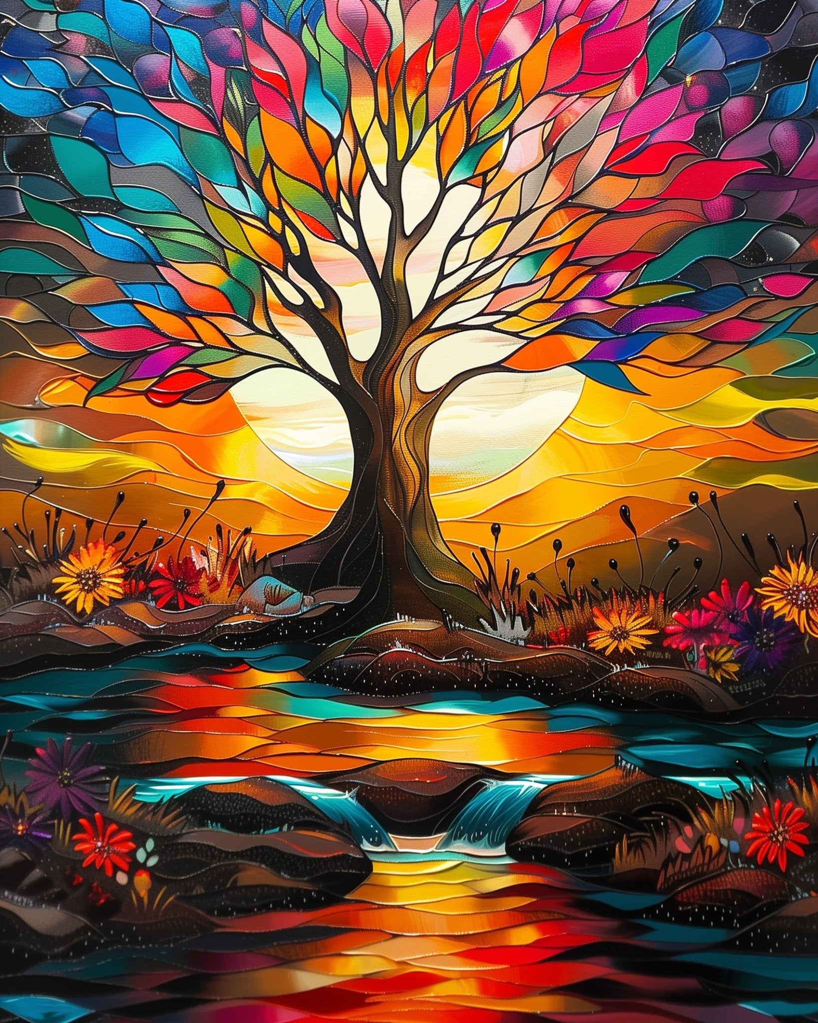 Fixed kit, 24 colors, 16x20in. Colorful Tree of Life design. Enhance creativity and unwind with this calming activity.