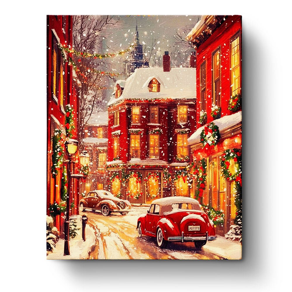 Vintage Christmas Street Scene - Christmas - BestPaintByNumbers - Paint by Numbers Custom Kit