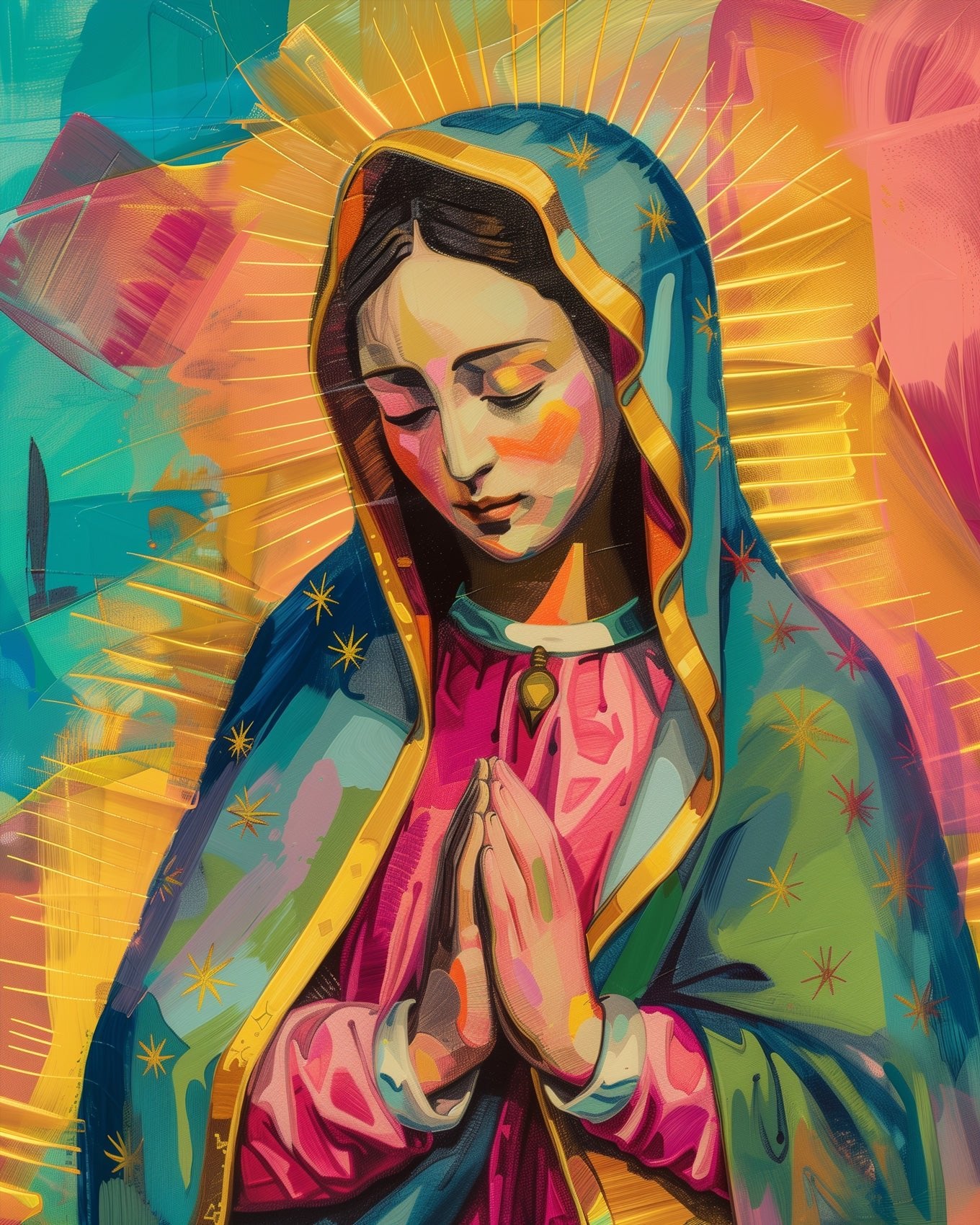 Fixed kit, 24 colors, 16x20in. Bold depiction of Virgen de Guadalupe. Perfect for a mindful painting experience.