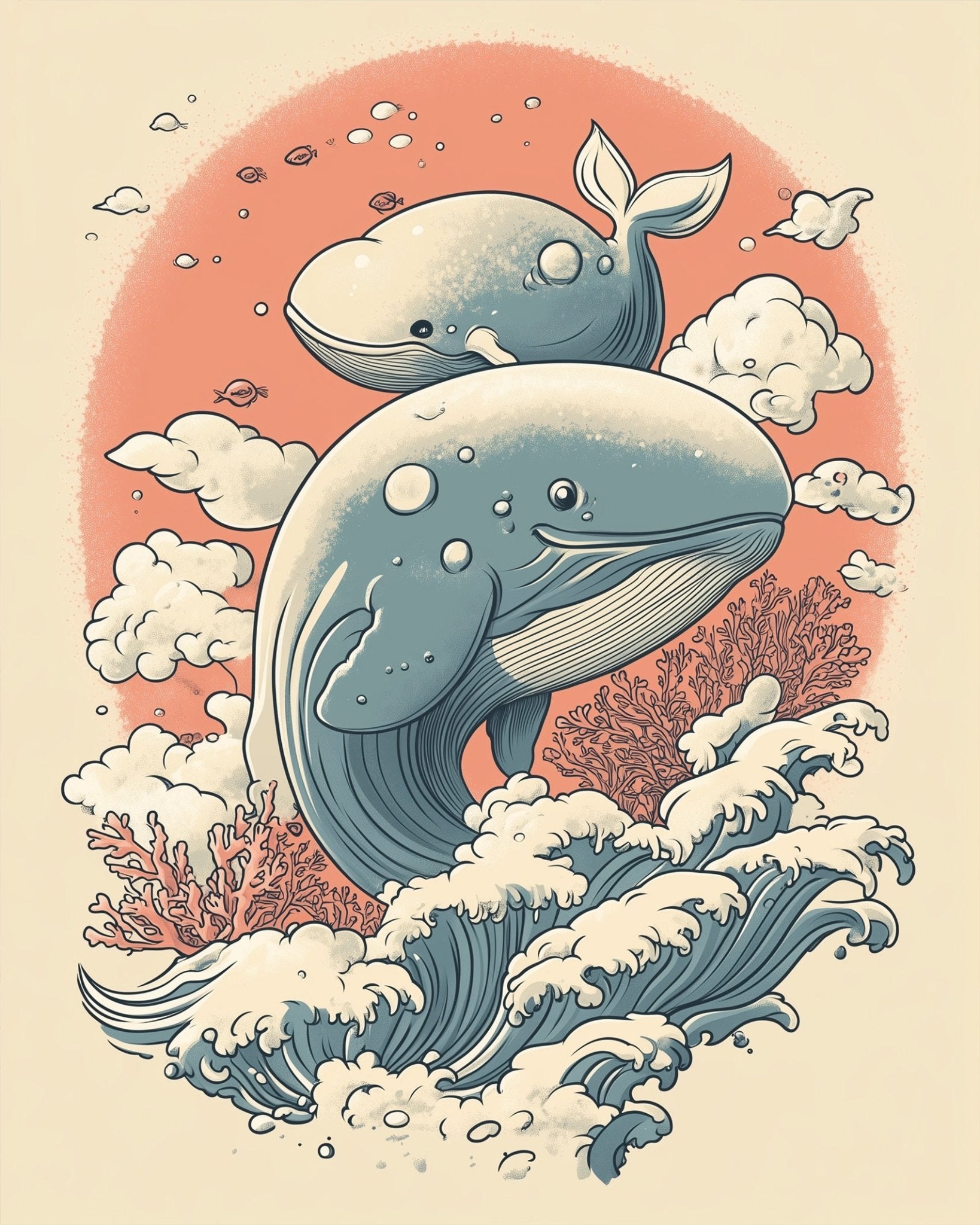 Whale Harmony in Ocean Waves - Asian Art - BestPaintByNumbers - Paint by Numbers Custom Kit