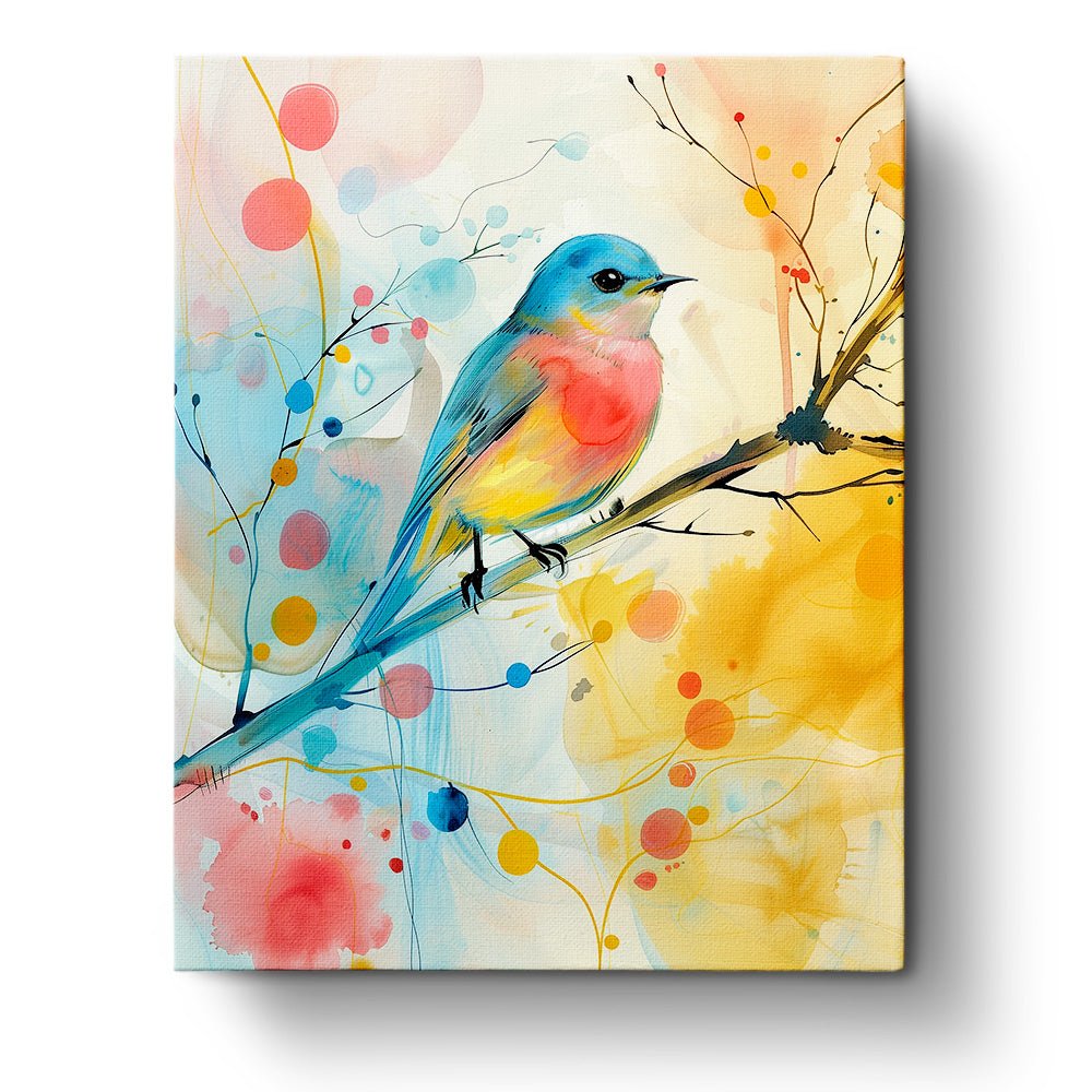 Fixed paint by numbers kit, 24 colors. Whimsical bird in pastel hues. A relaxing and mindful art activity.