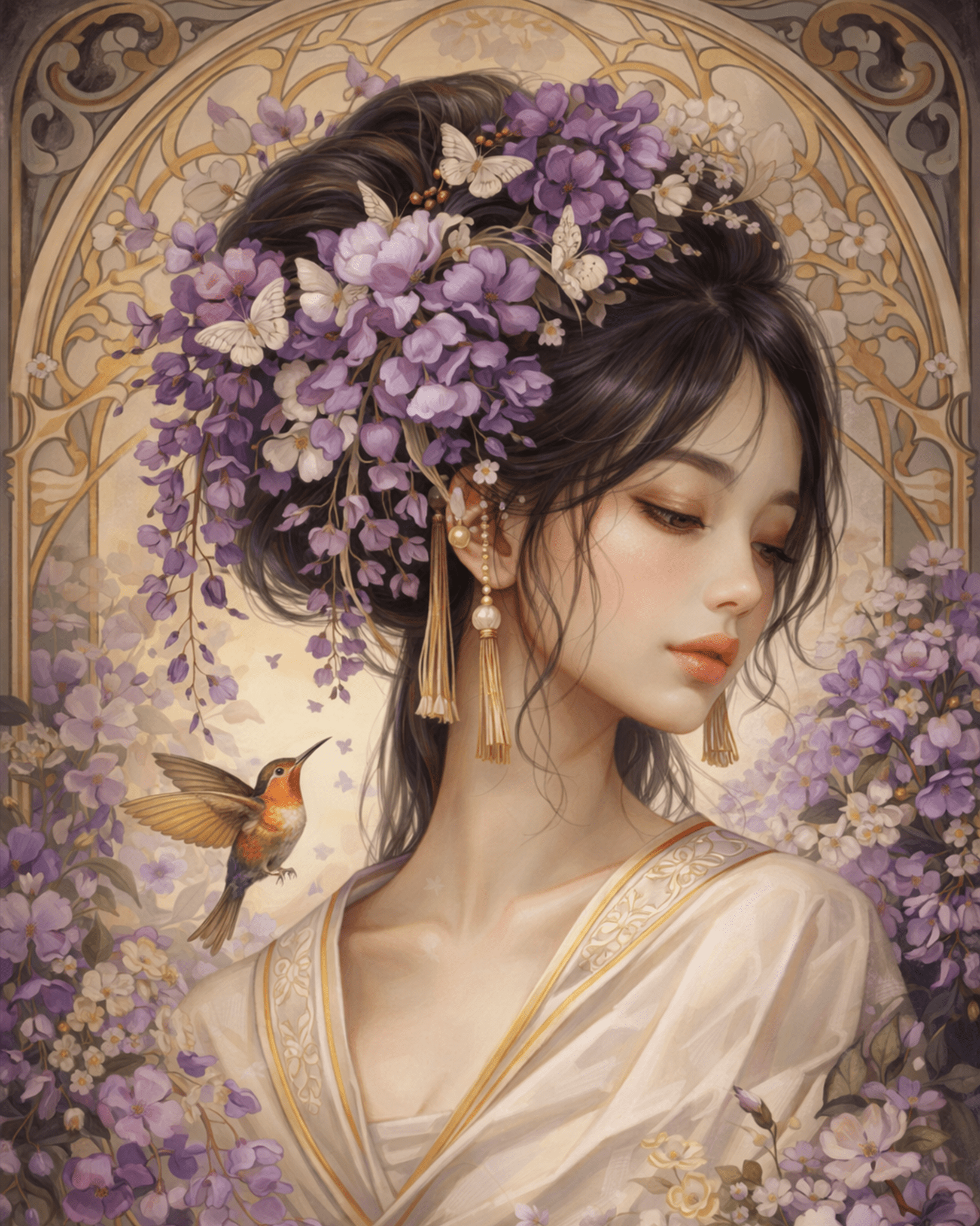 Whimsical Blooms Woman - Floral Women - BestPaintByNumbers - Paint by Numbers Custom Kit