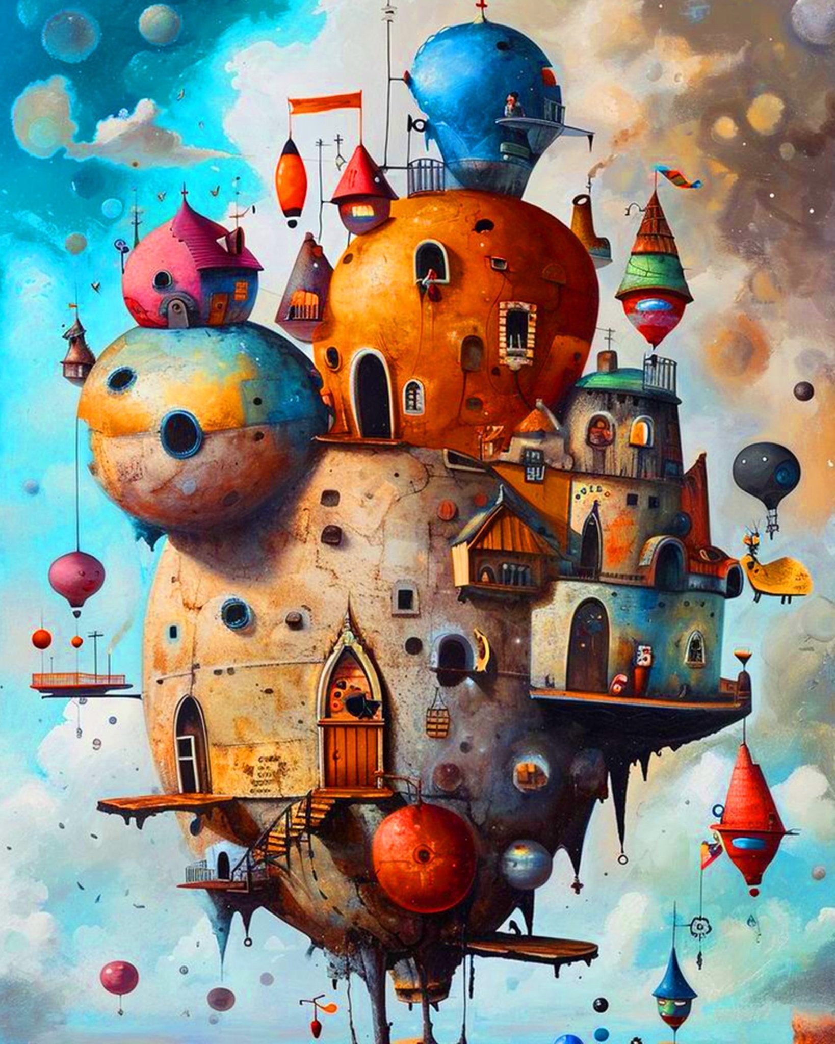 Whimsical Floating City - Surrealism - BestPaintByNumbers - Paint by Numbers Custom Kit