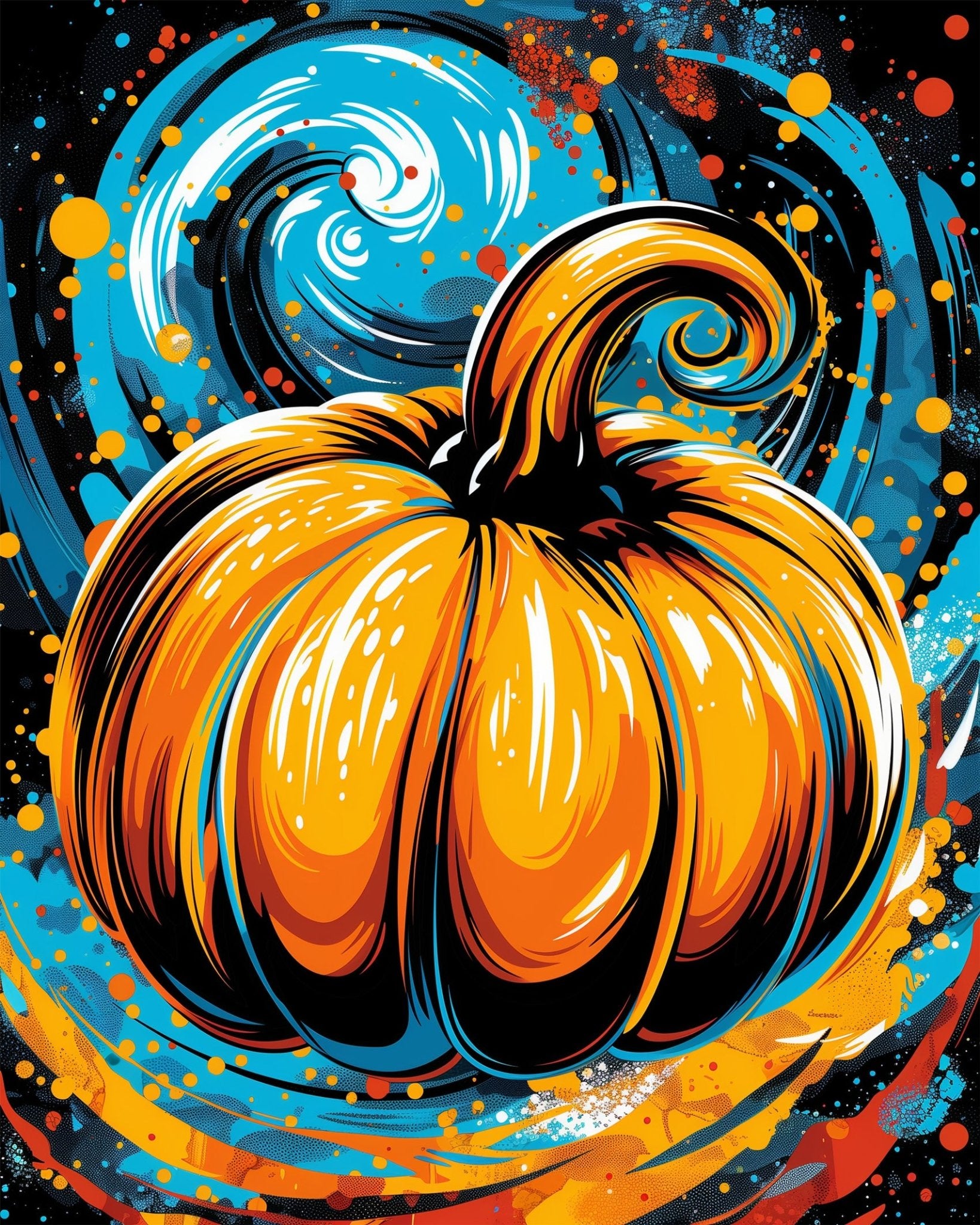 Fixed kit, 24 colors, 16x20in. Whimsical pumpkin design with bold colors. Perfect for mindful painting and stress relief.
