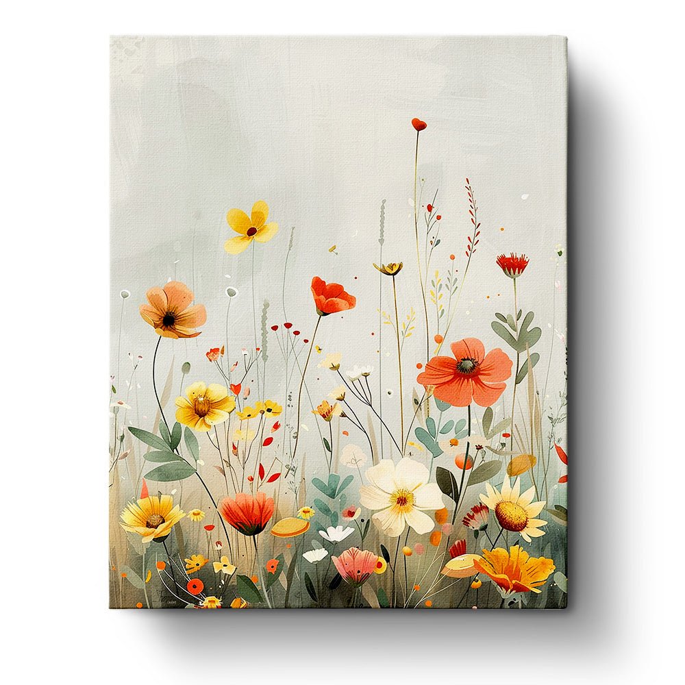 Fixed paint-by-number kit, 24 colors, 16x20in. Serene wildflower meadow. Engage in a relaxing painting experience.