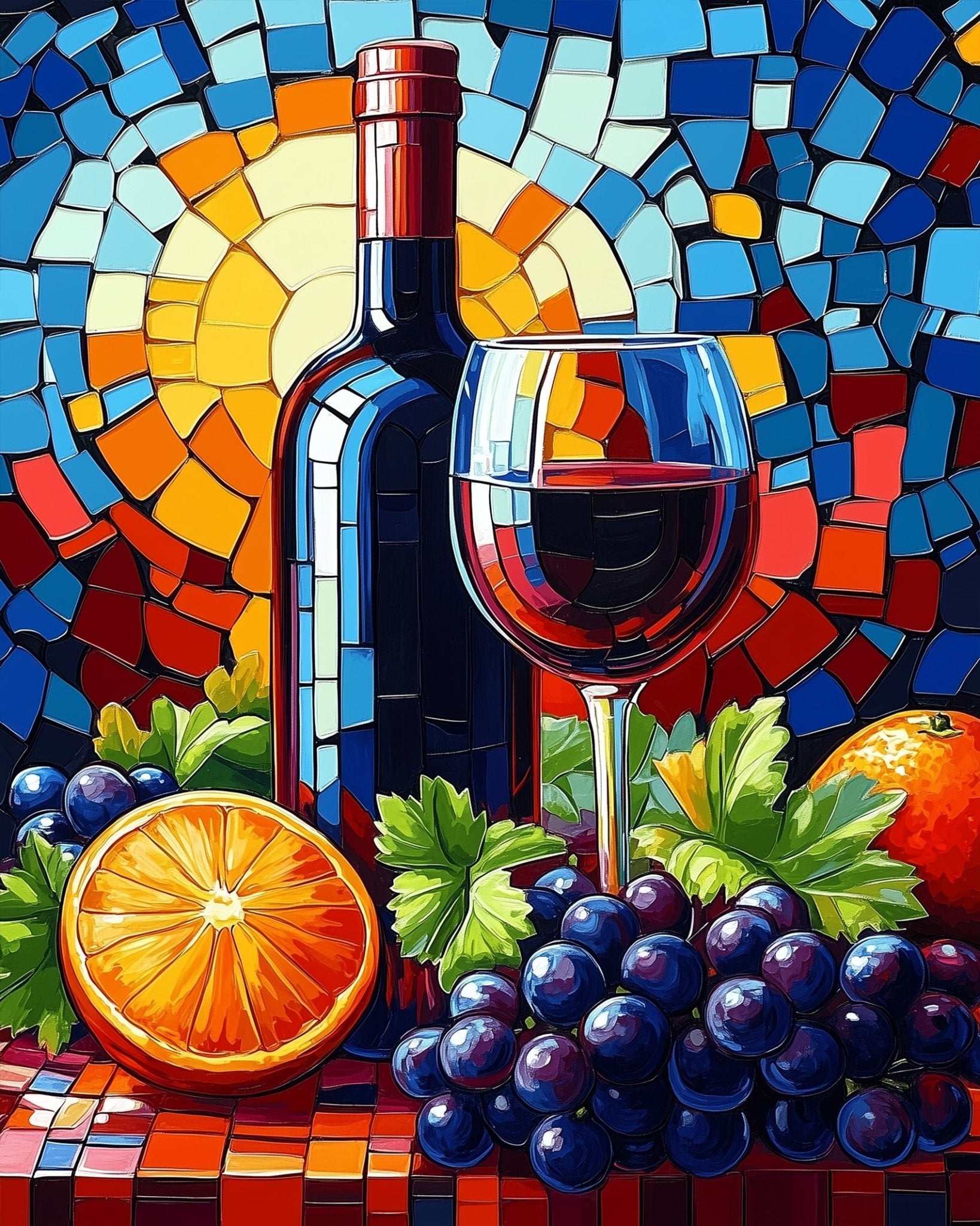 Wine and Citrus Mosaic - Still Life - BestPaintByNumbers - Paint by Numbers Custom Kit