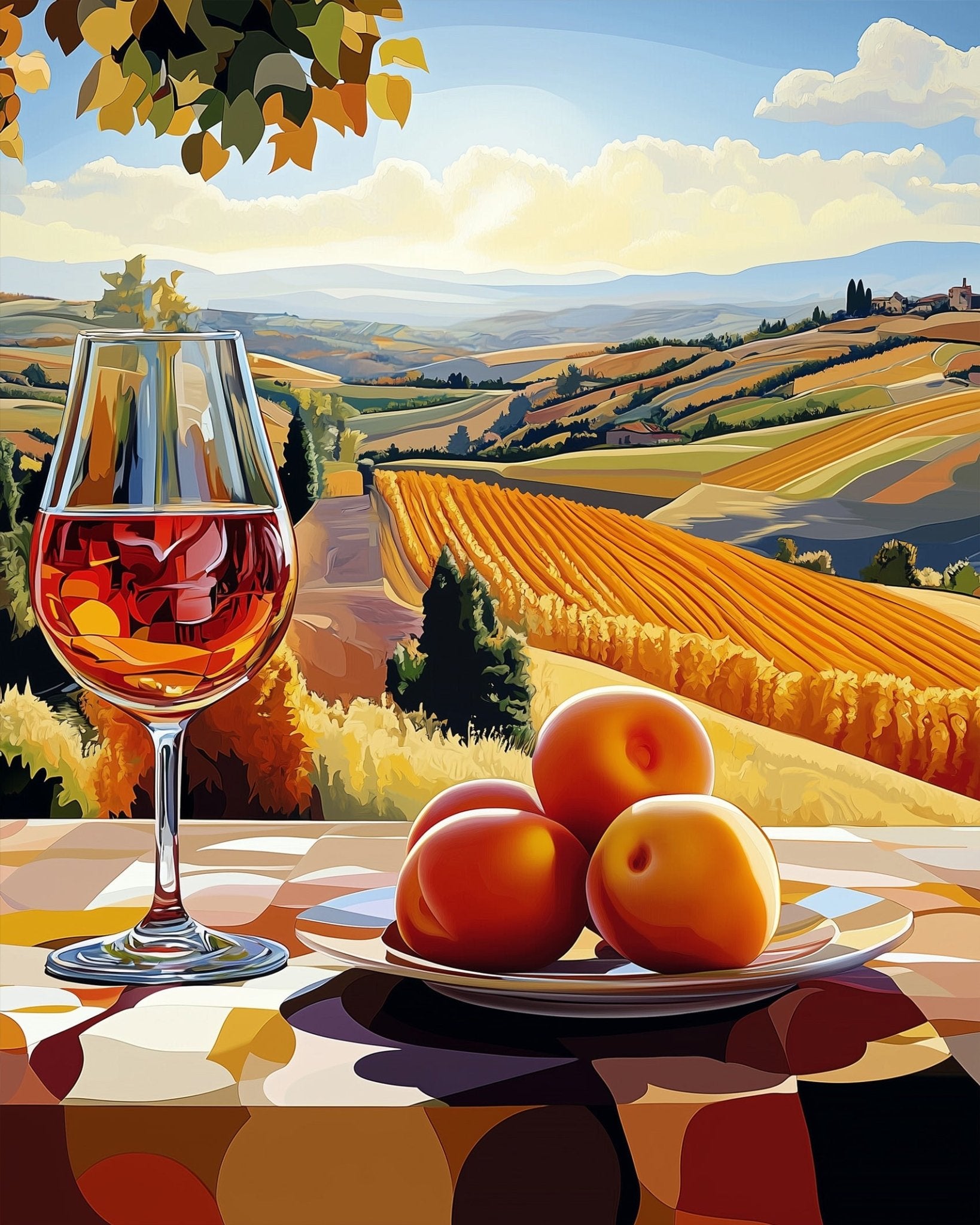 Wine and Fruit Vista - Still Life - BestPaintByNumbers - Paint by Numbers Custom Kit