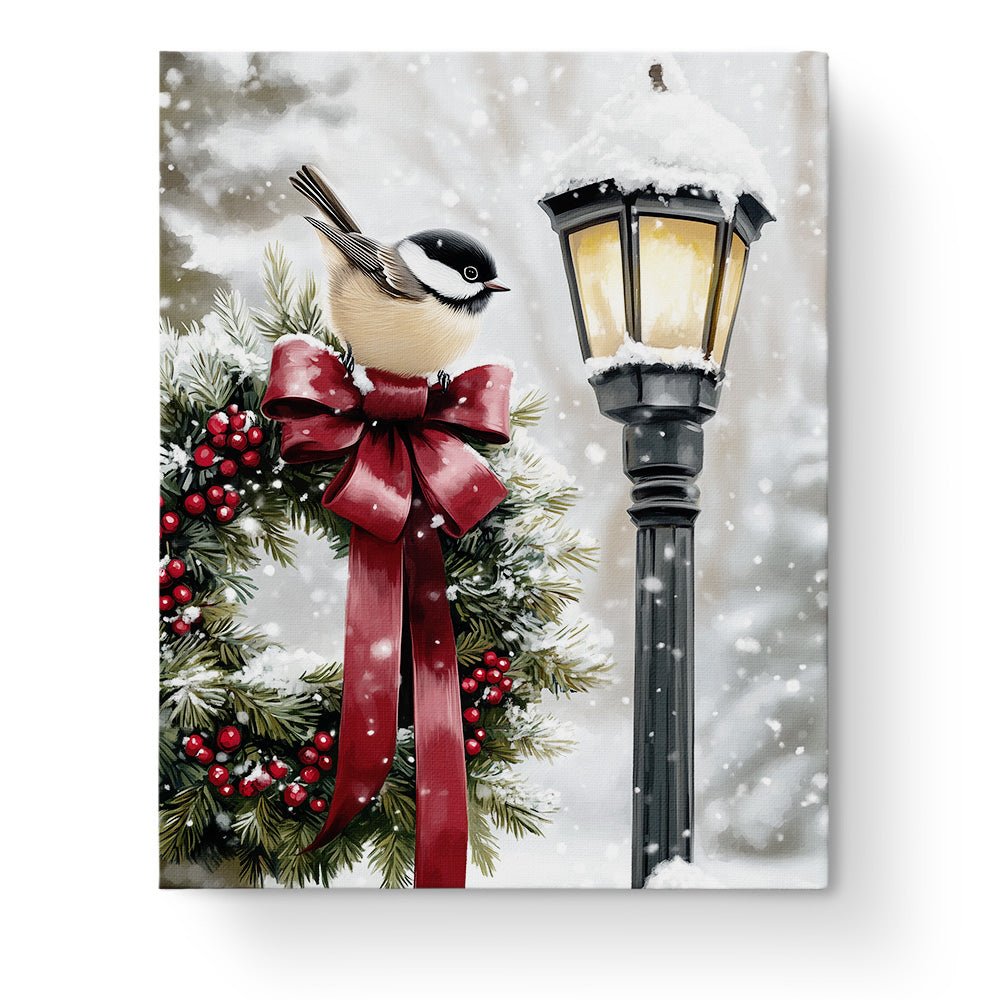 Winter Chickadee on Wreath - Christmas - BestPaintByNumbers - Paint by Numbers Custom Kit