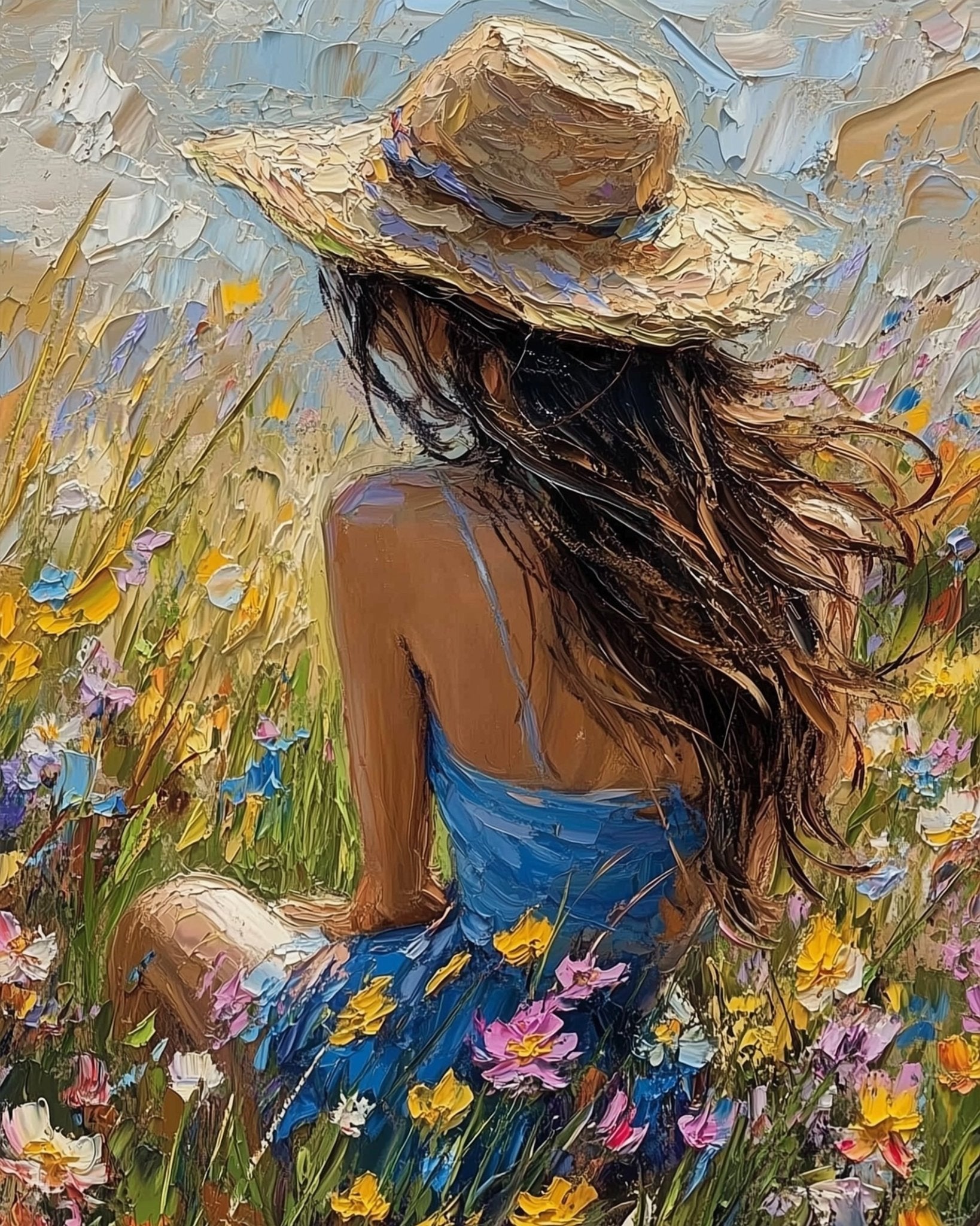 Woman in Summer Meadow - Impressionist - BestPaintByNumbers - Paint by Numbers Custom Kit