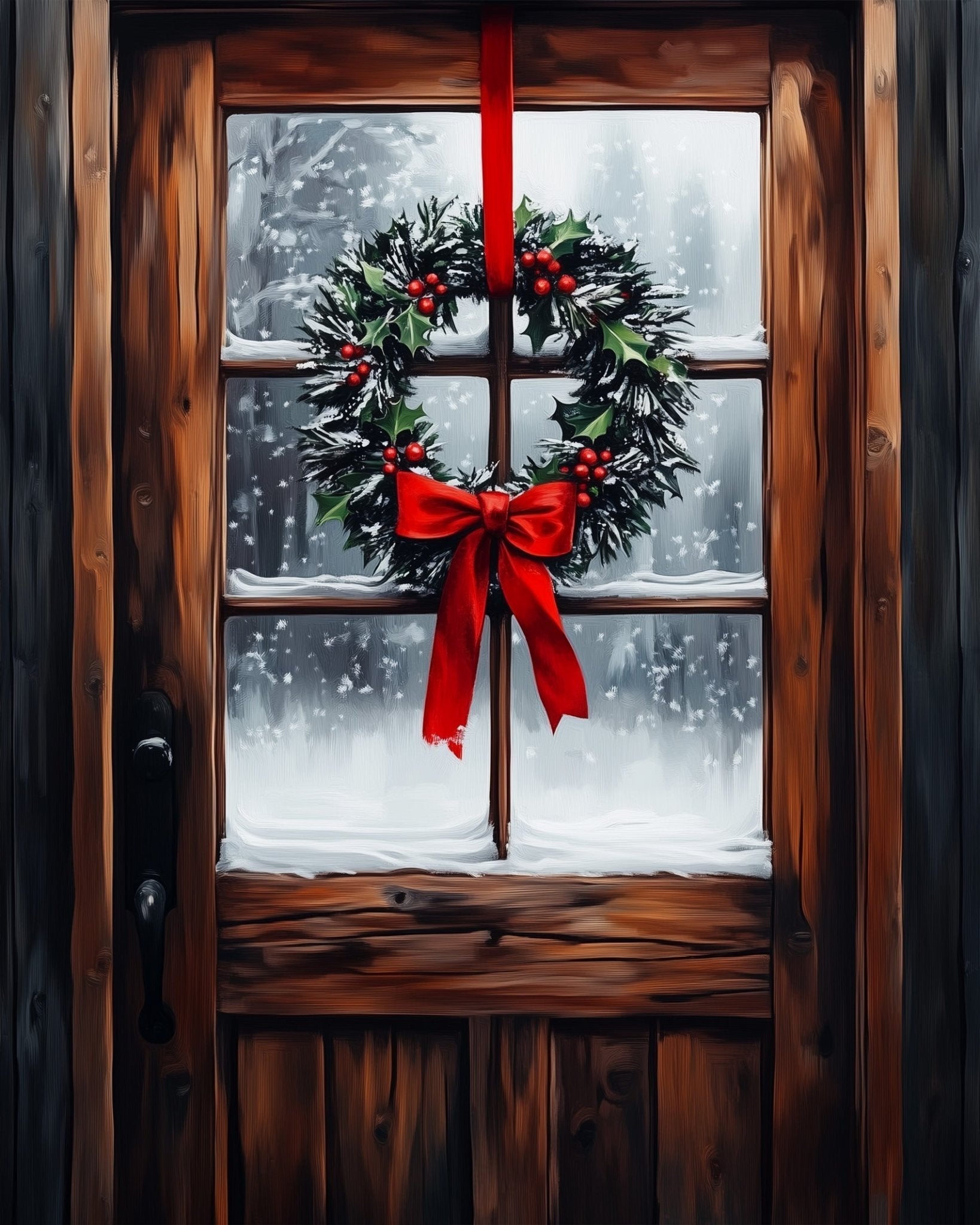 Wreath on Wooden Door - Christmas - BestPaintByNumbers - Paint by Numbers Custom Kit